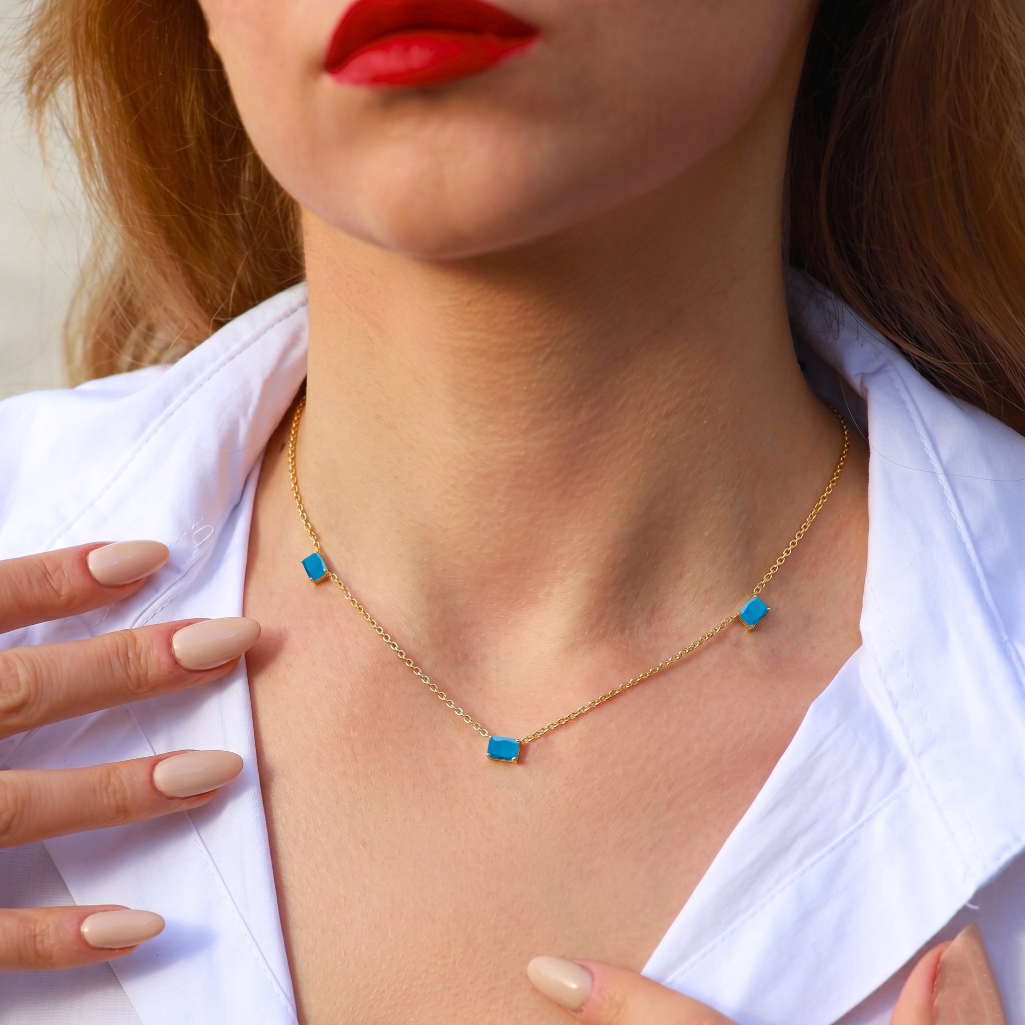 Octagon cut Turquoise gemstone necklace design
