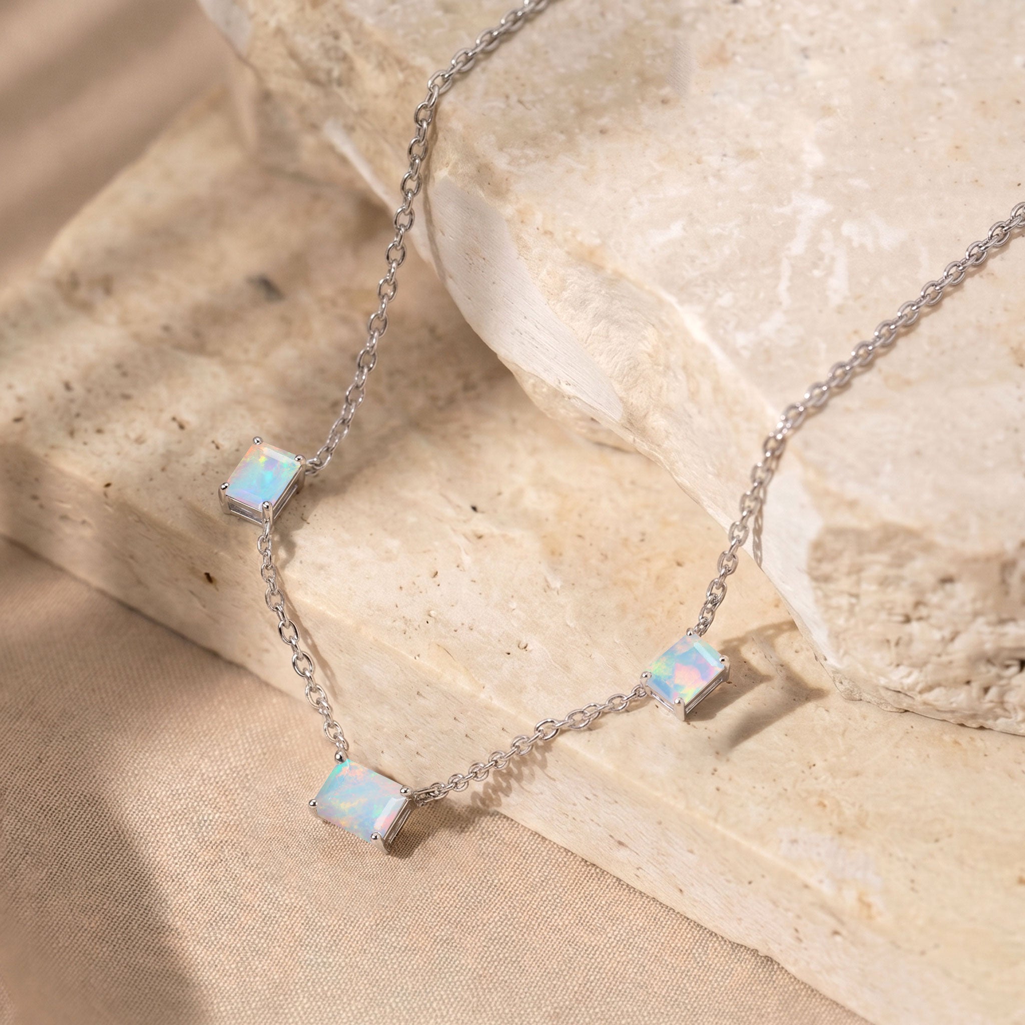 Dainty Black Opal station necklace with a 16-inch chain and 2-inch extender.
