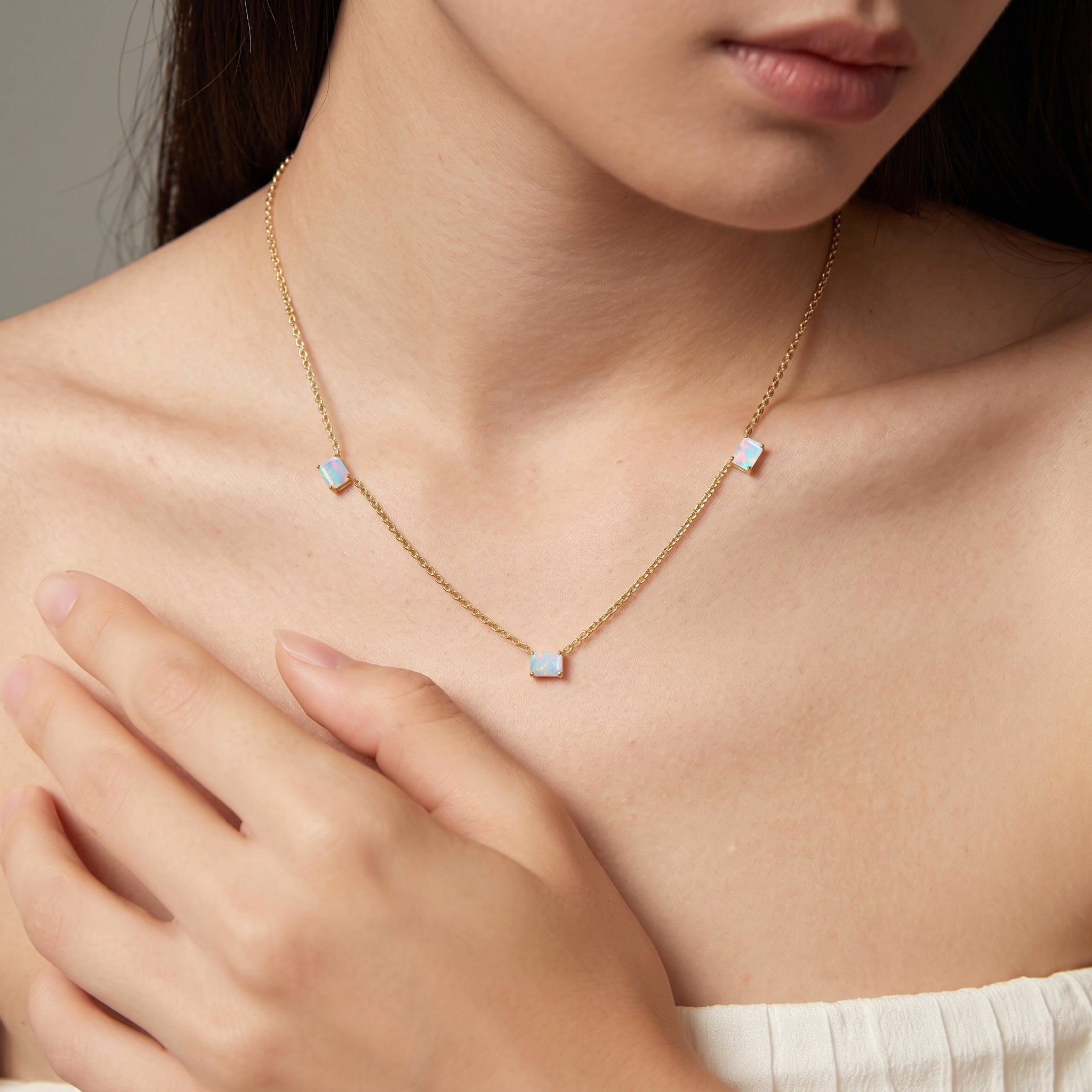 Elegant Black Opal station necklace for everyday style.
