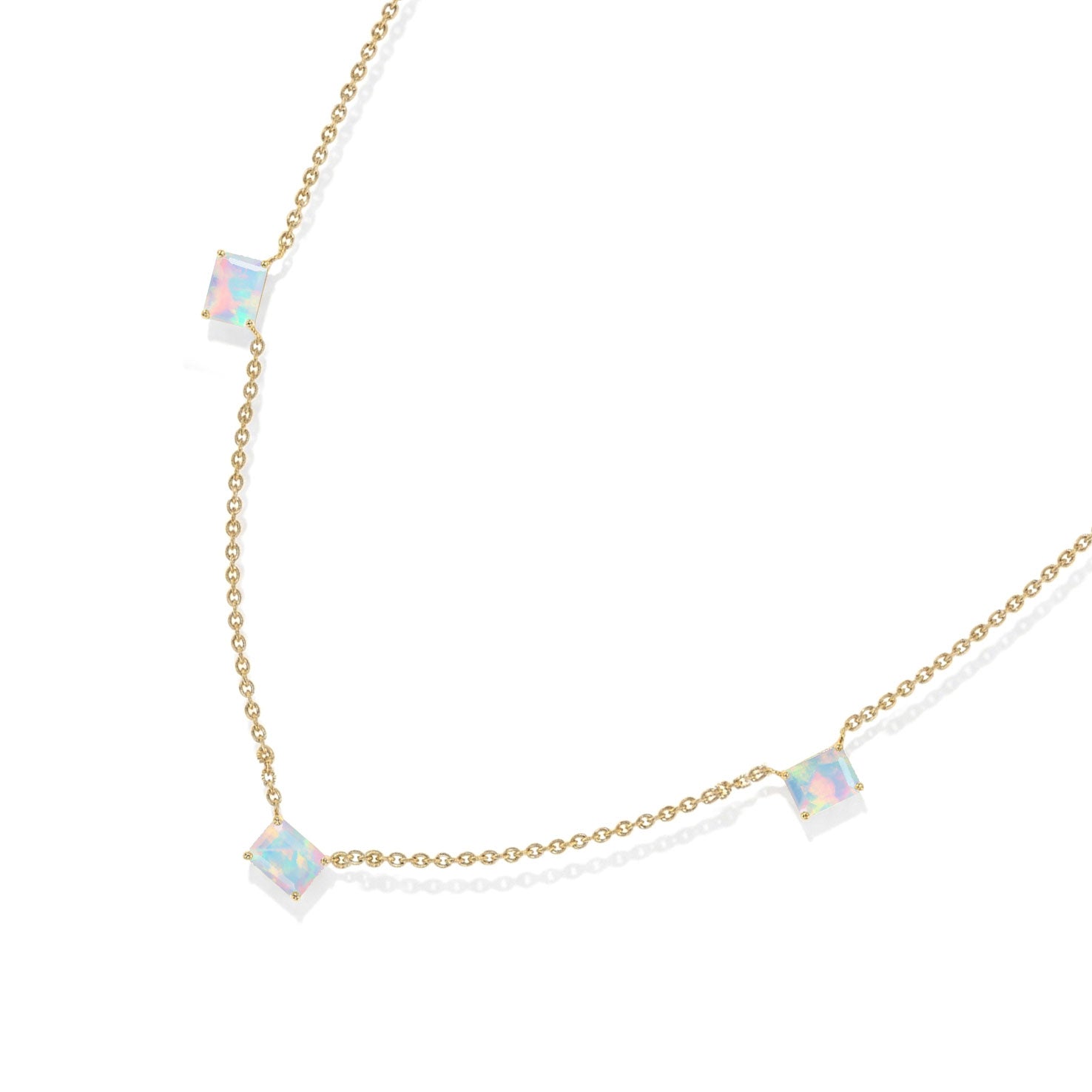 Luxury White Opal three stone necklace with genuine gemstones
