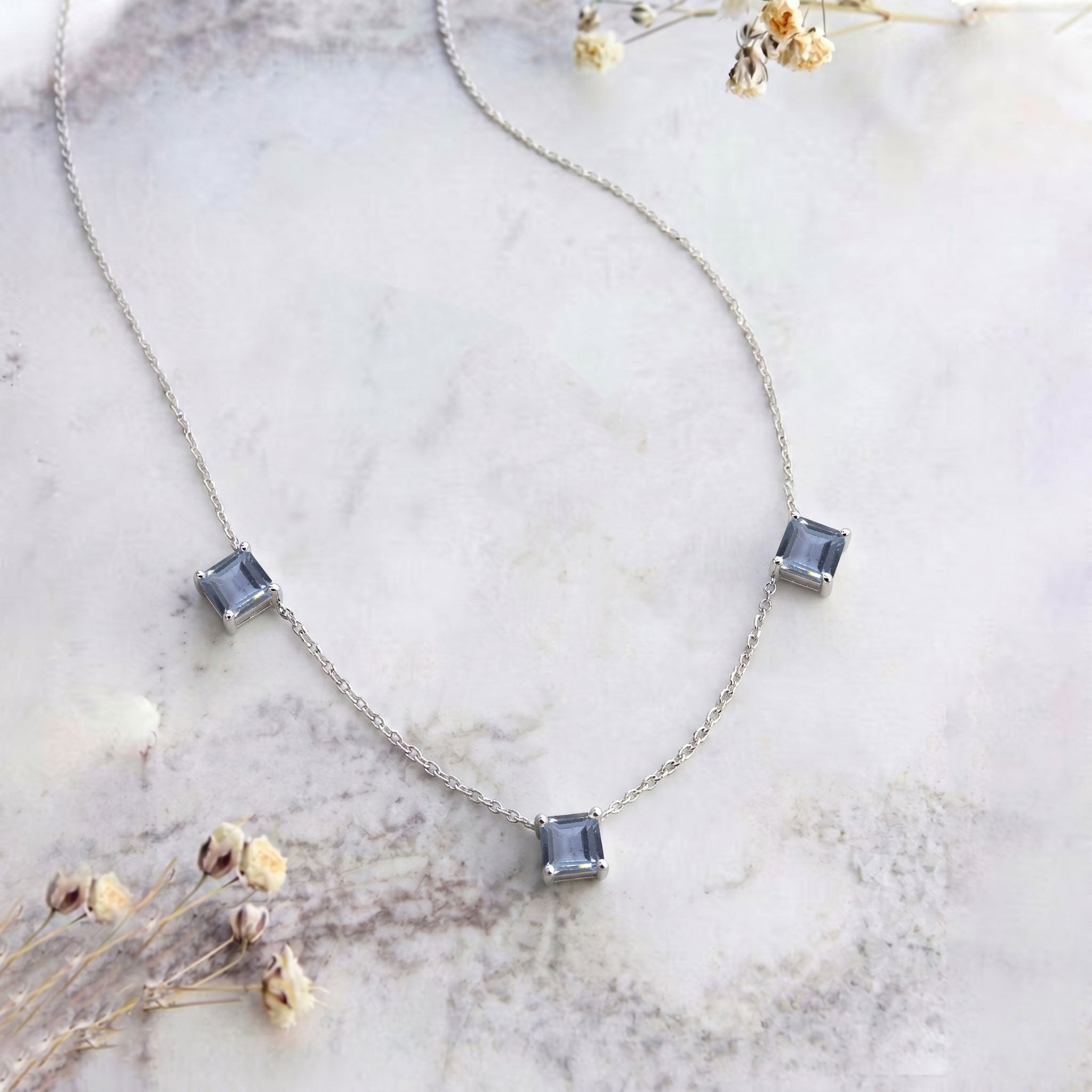 June birthstone Alexandrite necklace crafted in sterling silver with adjustable chain.
