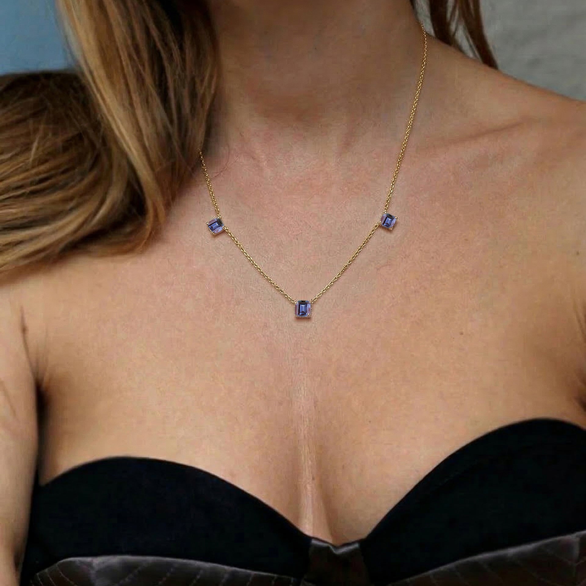 Natural Alexandrite jewelry | Asscher cut gemstone station necklace
