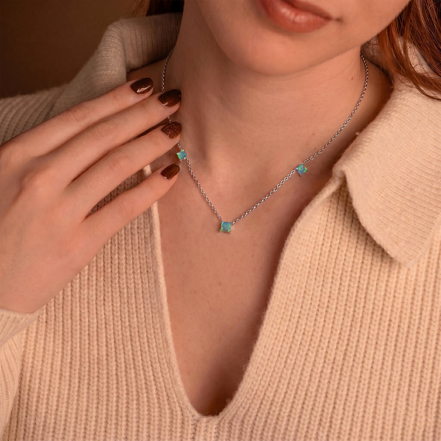 October birthstone Natural Black Opal necklace with Asscher cut gemstones.
