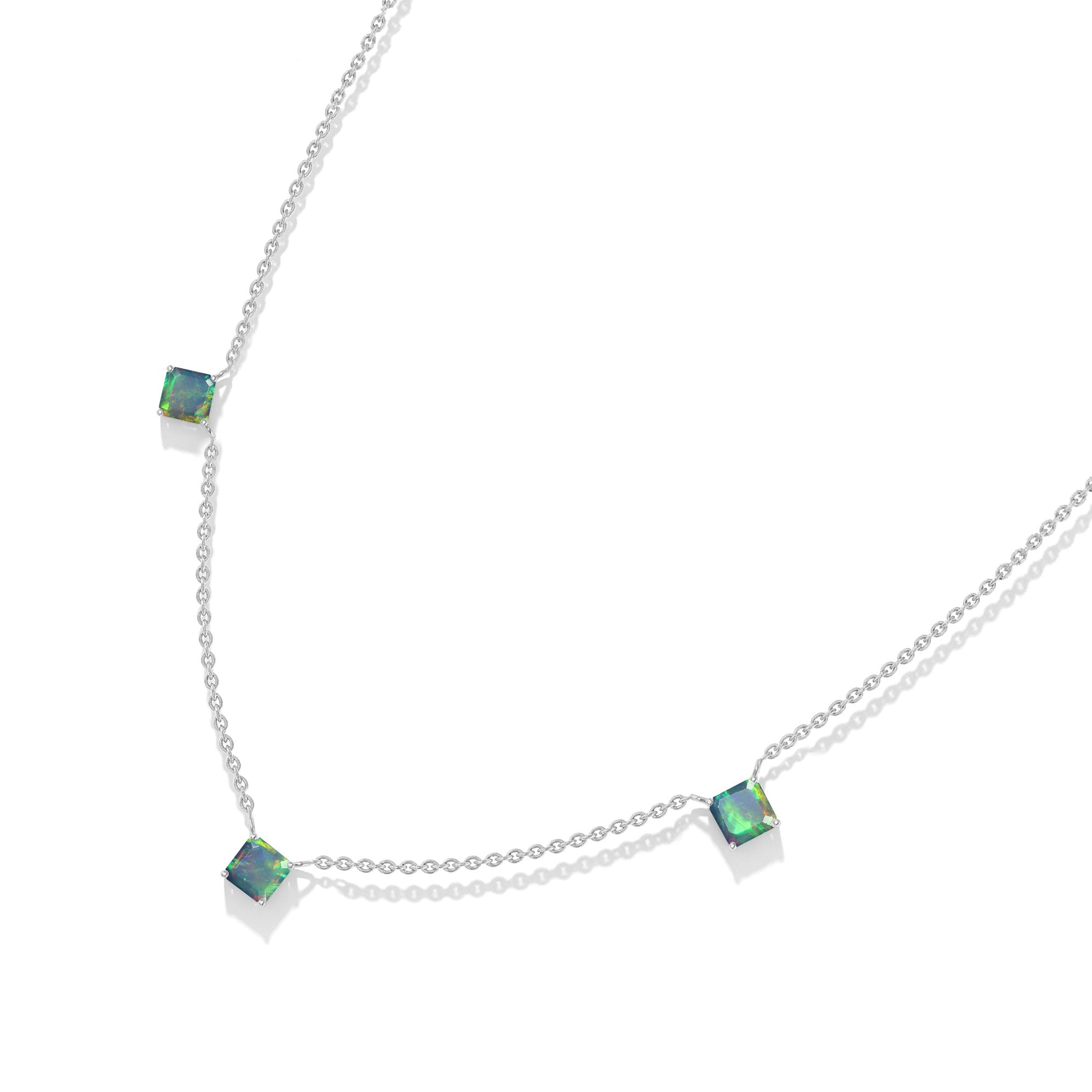 Natural Black Opal necklace for women with Asscher cut gemstone station design
