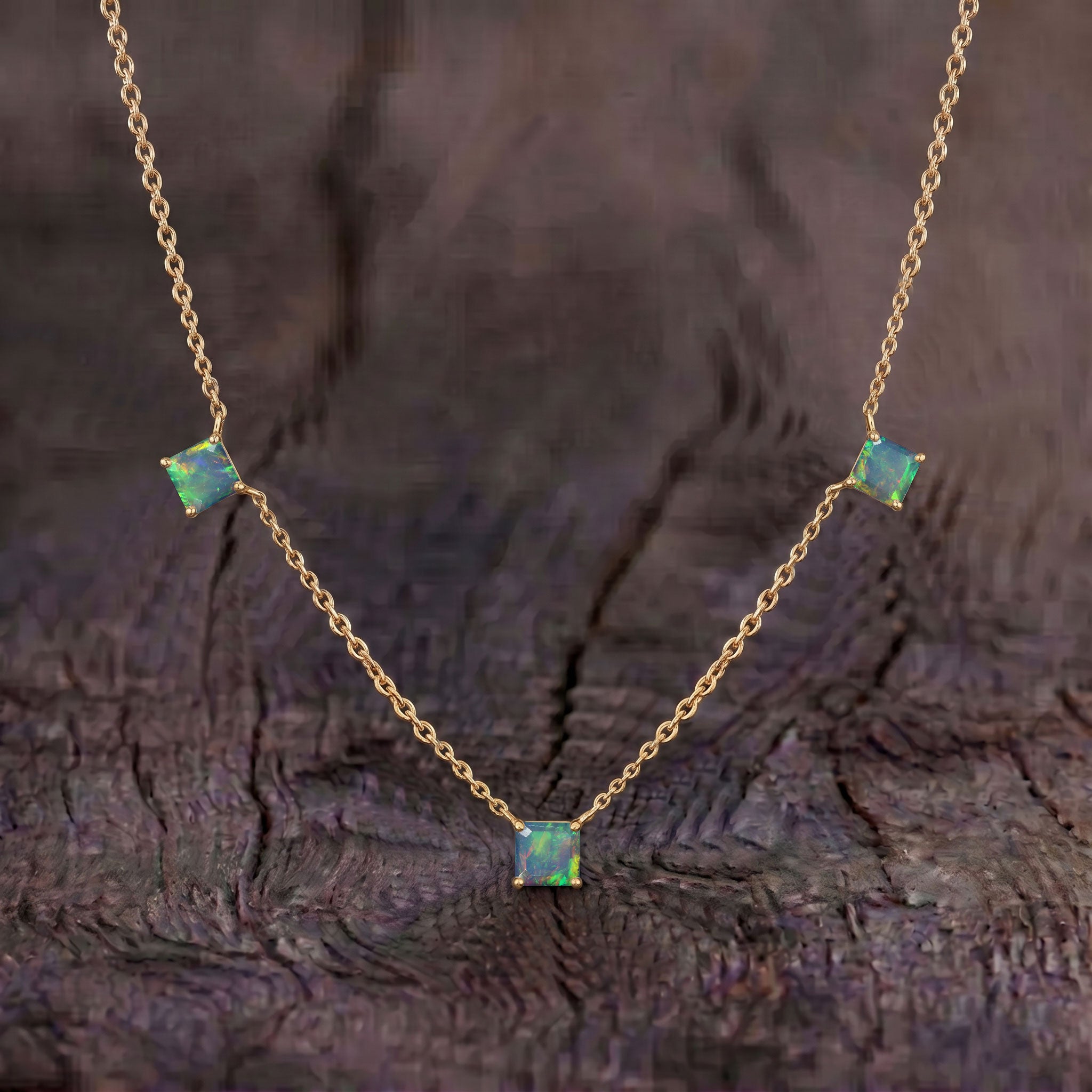 Handmade Natural Black Opal necklace featuring premium Asscher cut gemstones.
