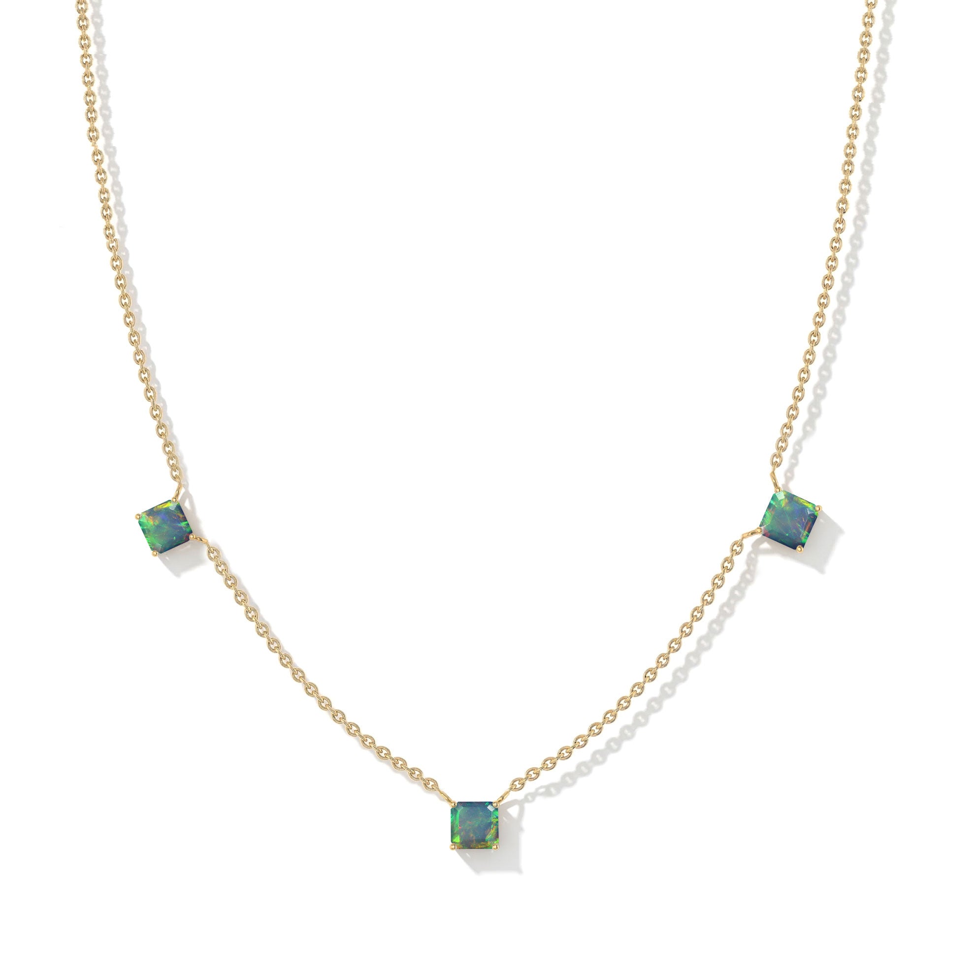 Black Opal gemstone station necklace featuring modern minimalist style
