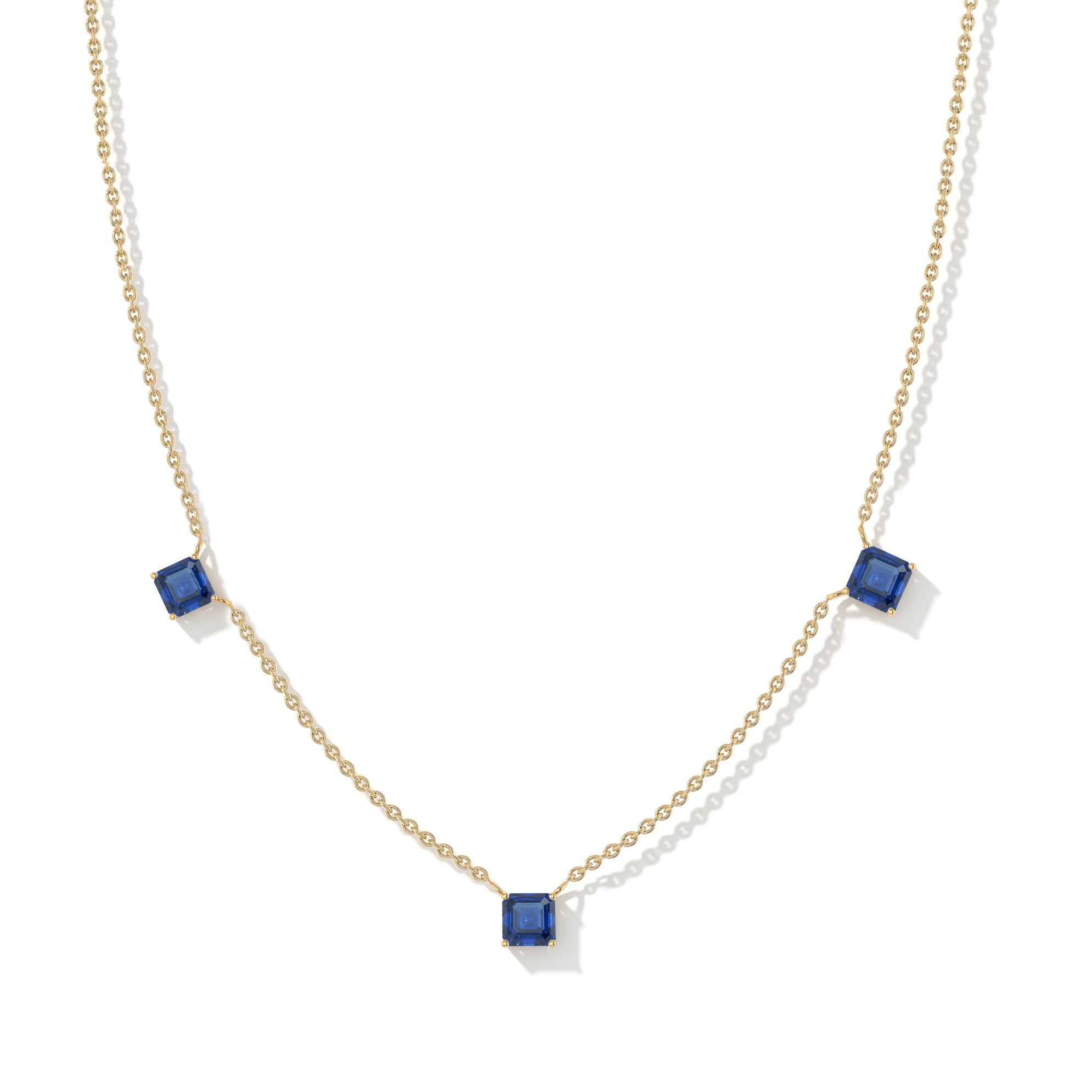 Delicate September birthstone necklace with brilliant Blue Sapphire gemstones.
