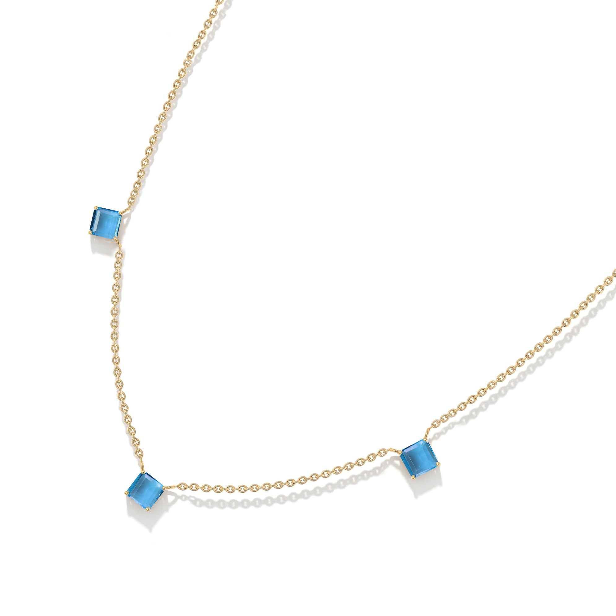 Delicate December birthstone necklace with radiant Blue Topaz gemstones.
