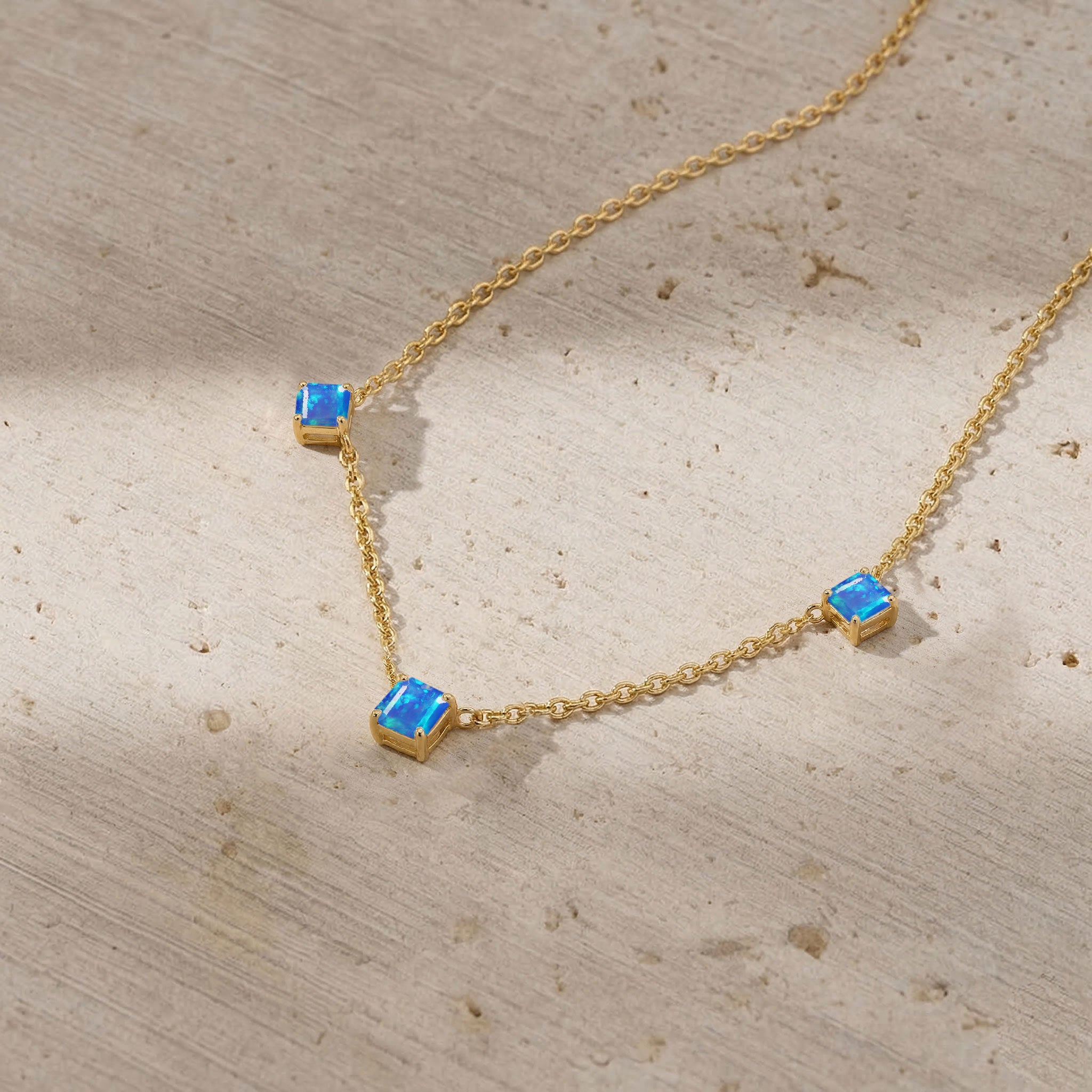 Adjustable Natural Blue Opal necklace with polished sterling silver chain.
