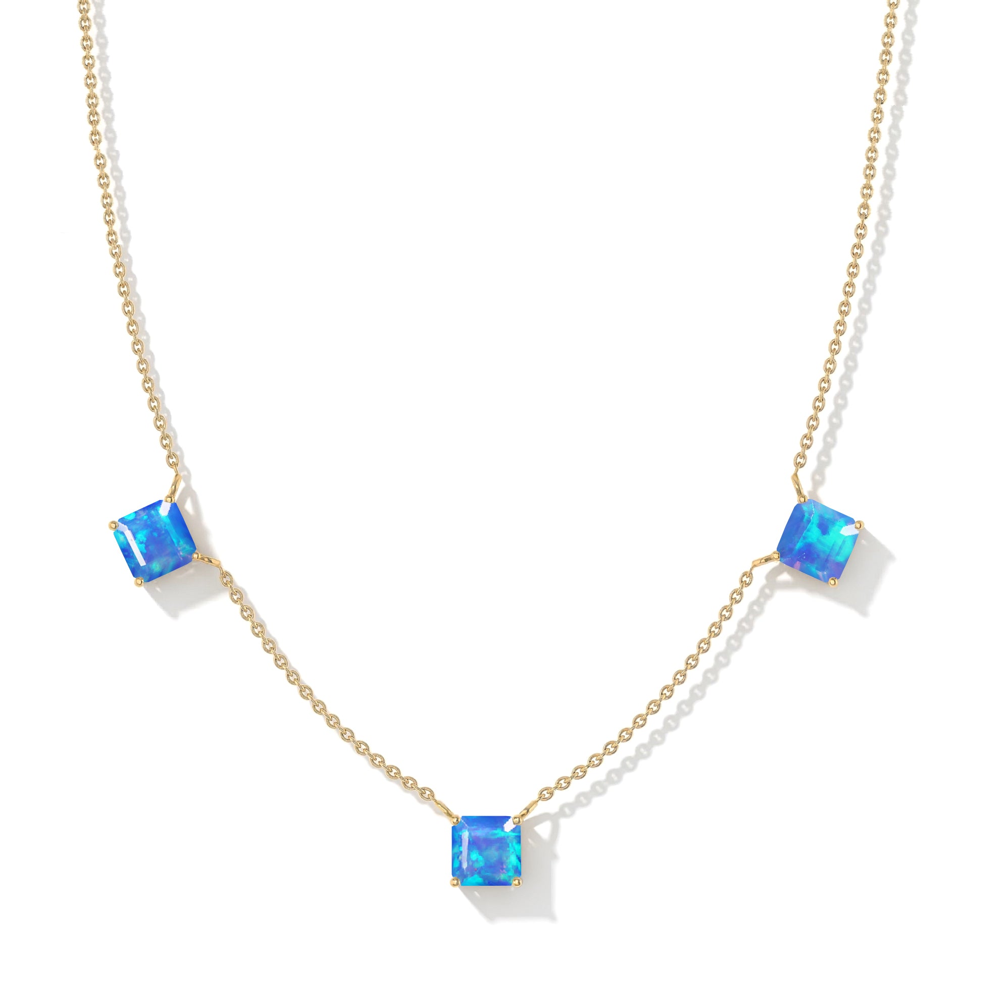 Delicate October birthstone necklace with Natural Blue Opal gemstones.
