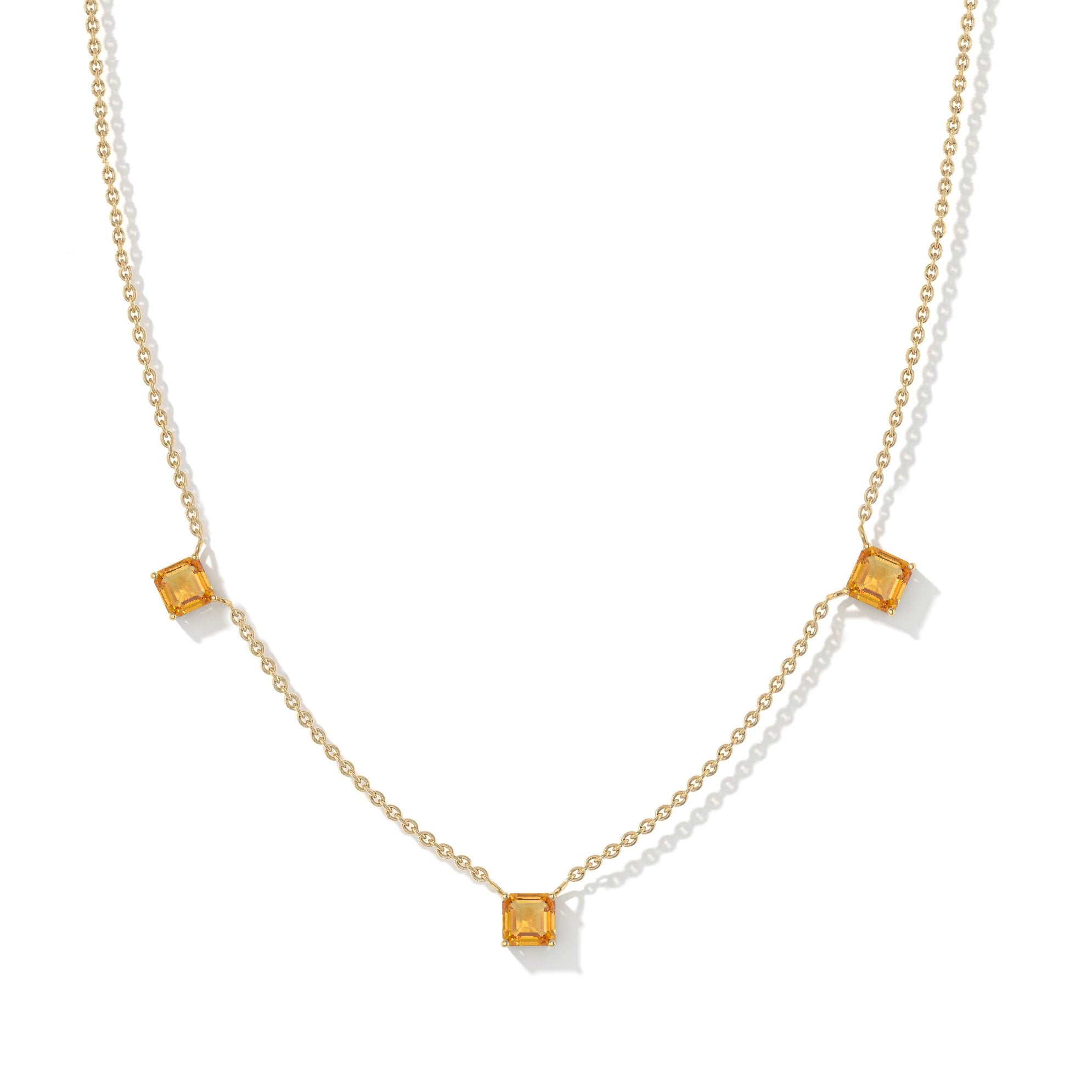 Women's Citrine birthstone necklace with sterling silver chain and extender.
