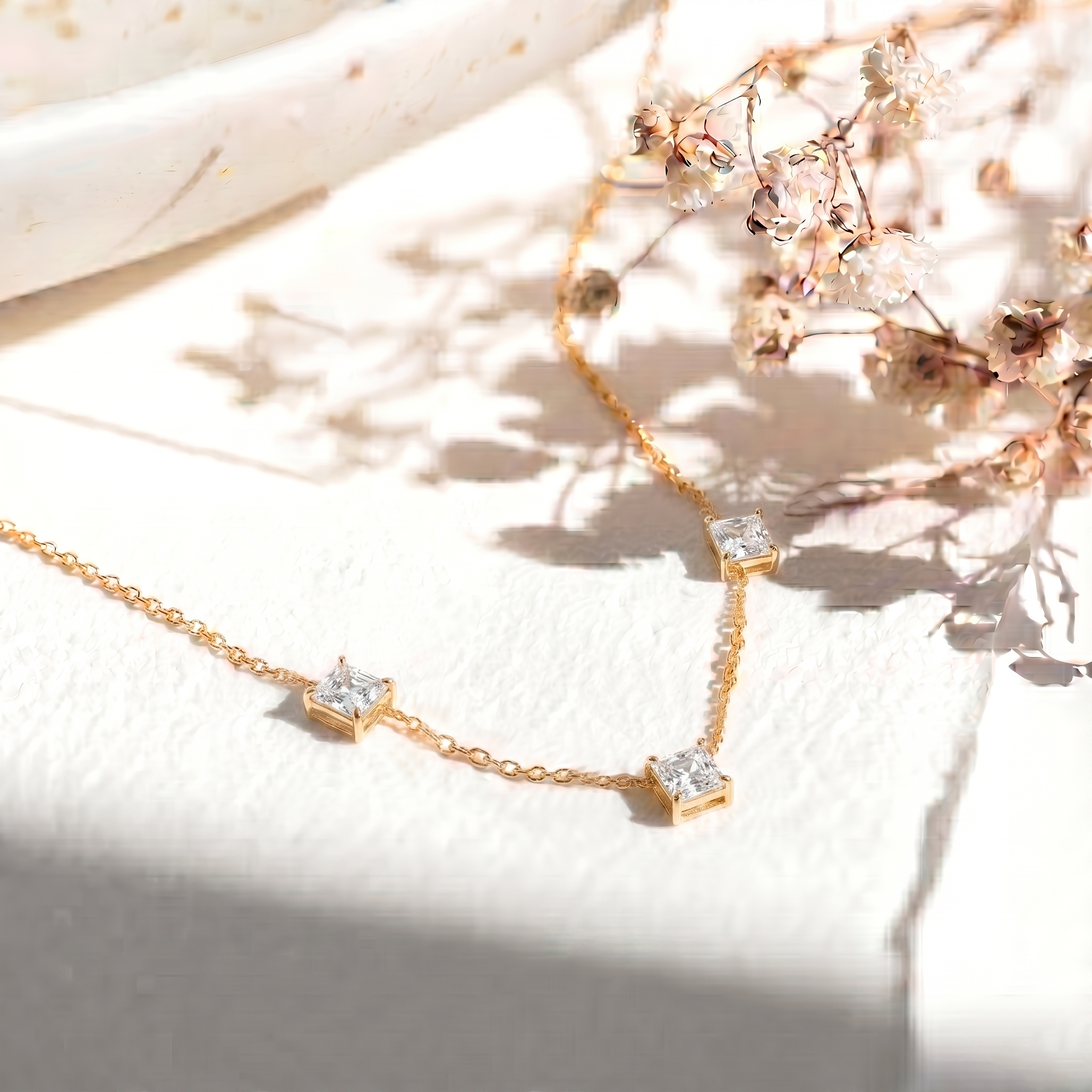 Fine jewelry Moissanite necklace handcrafted in 925 sterling silver with yellow gold filled finish for everyday elegance.
