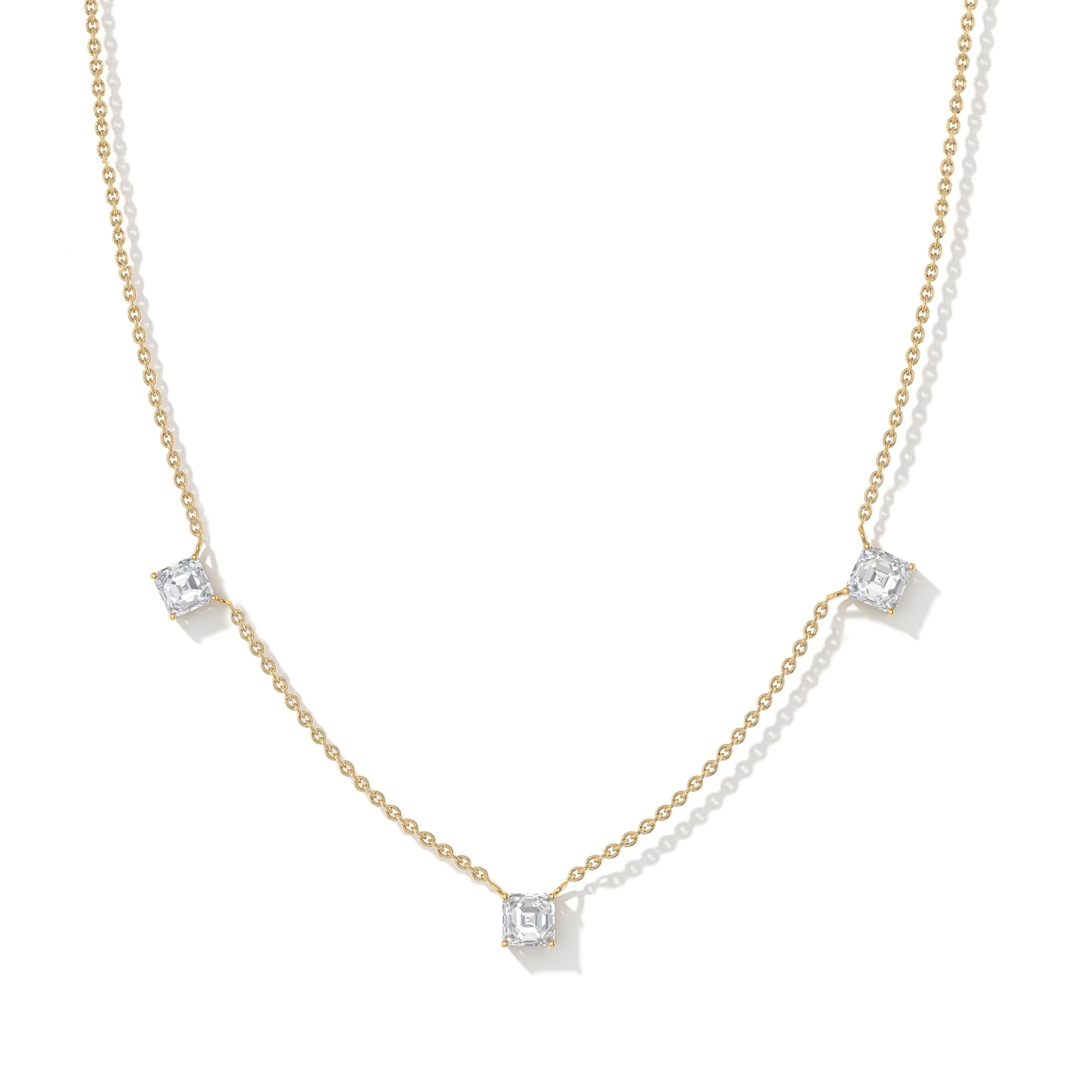 Premium three stone Moissanite necklace offering exceptional brilliance in genuine sterling silver craftsmanship.
