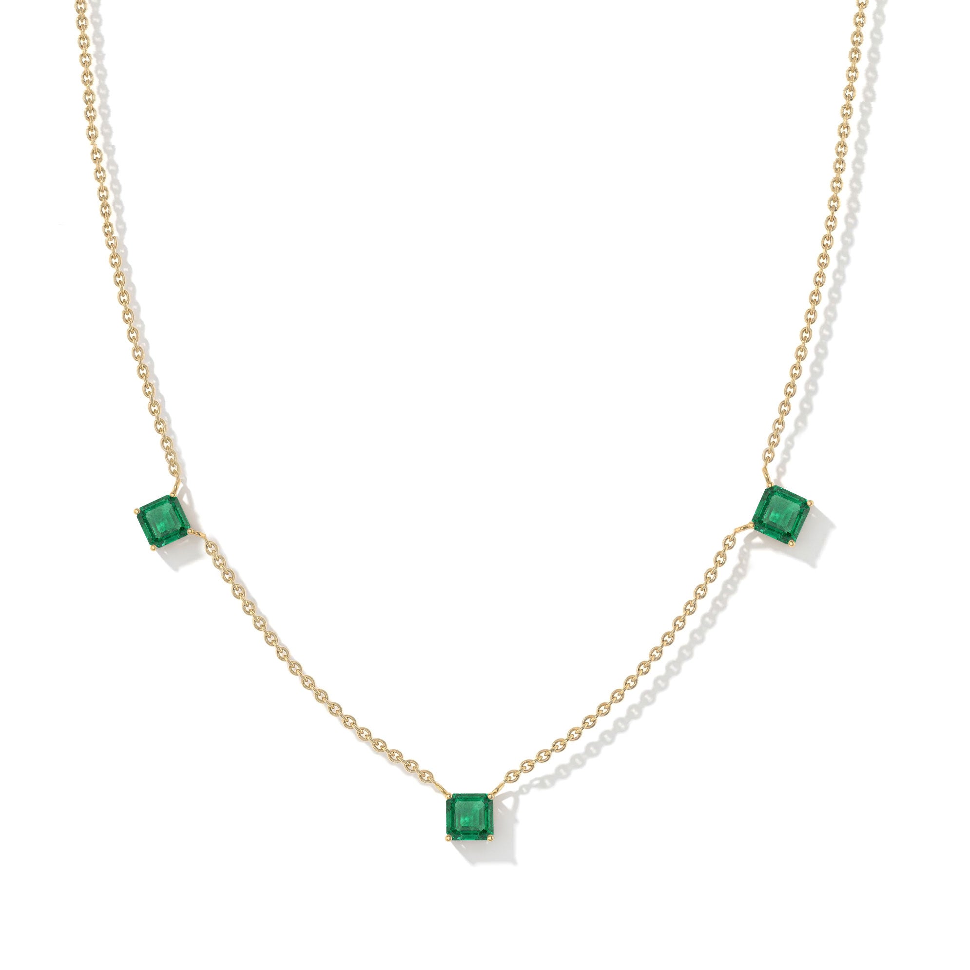 Luxury Emerald gemstone station necklace with adjustable sterling silver chain
