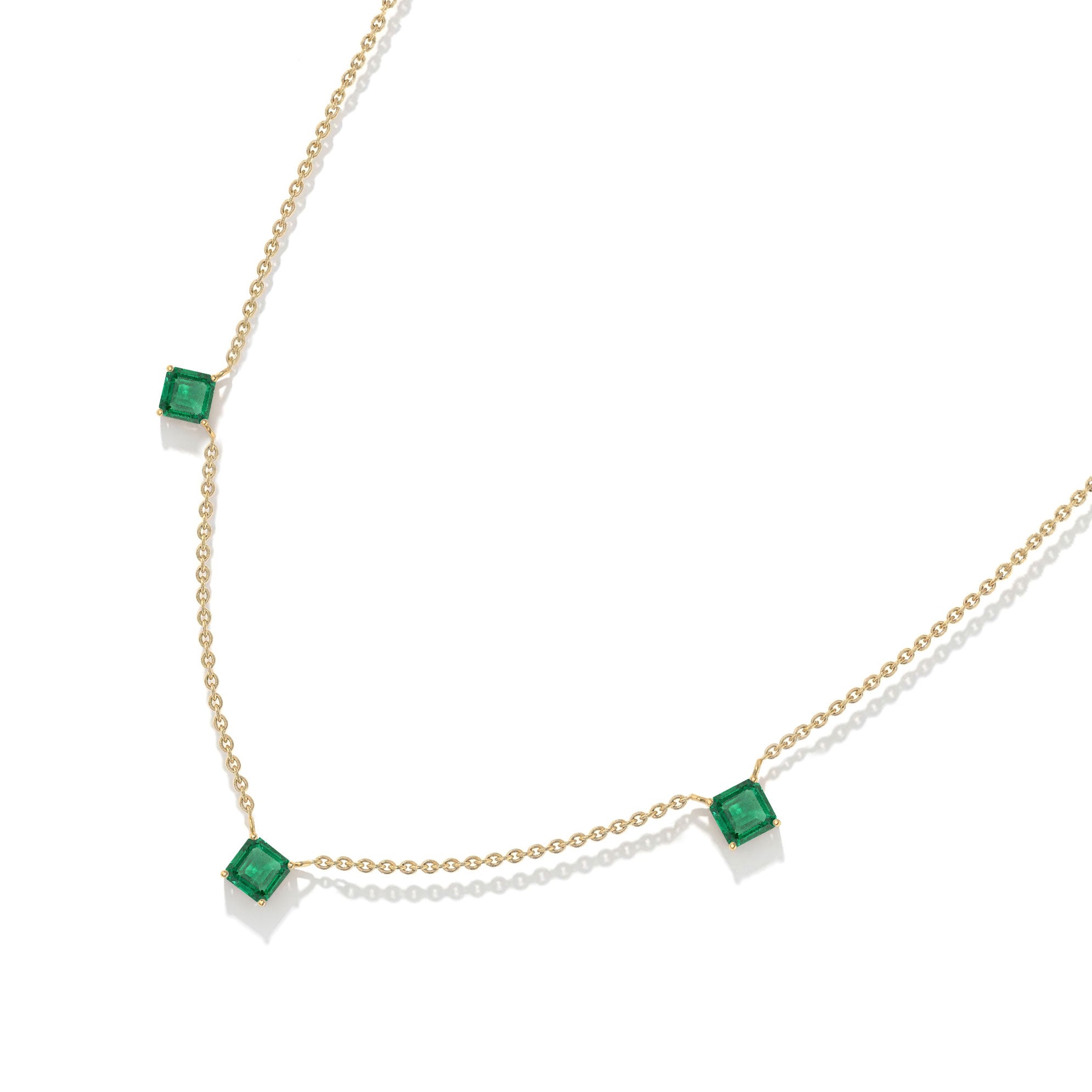 Natural Emerald necklace with three Asscher cut gemstones totaling approximately 1.95 carats
