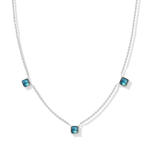Labradorite Asscher Cut Station Necklace in 925 Sterling Silver