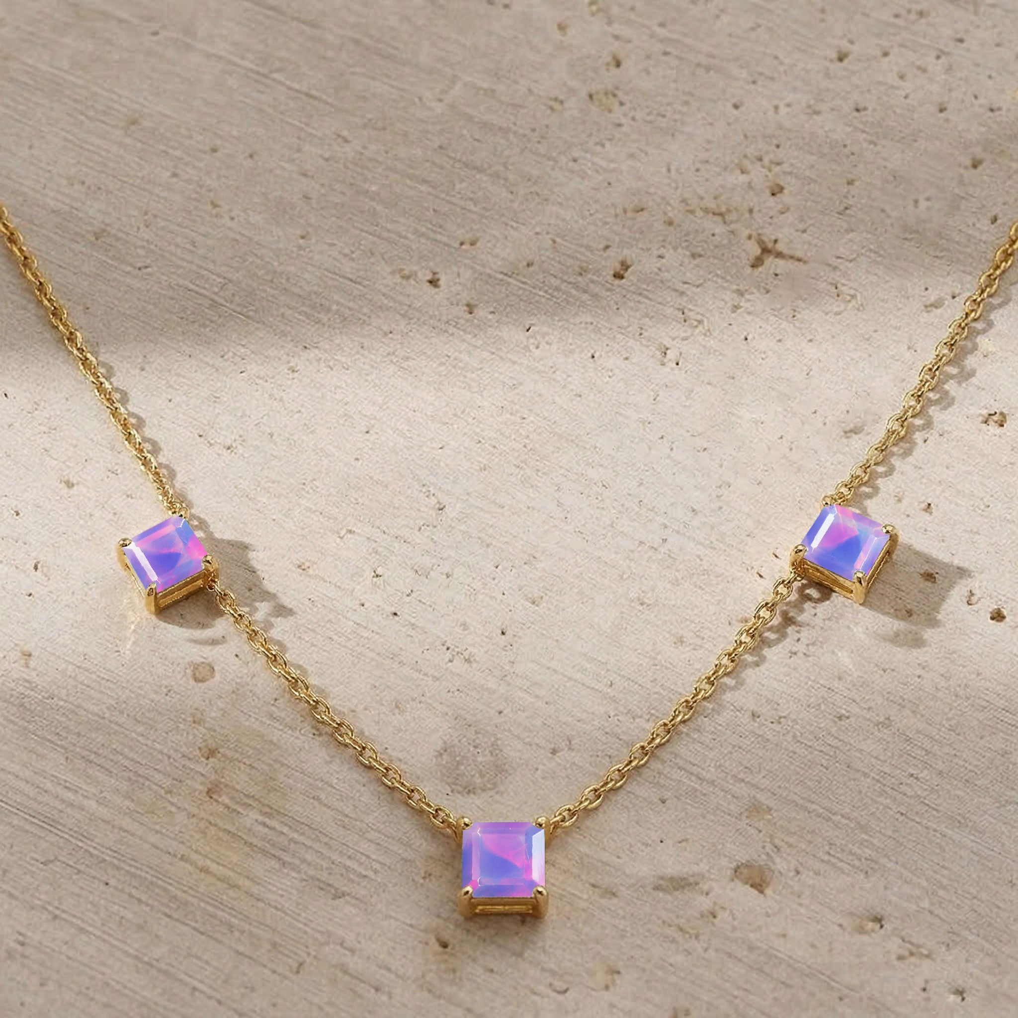 Luxury Lavender Opal necklace in 925 sterling silver with yellow gold filled finish, ideal as an October birthstone gift for women.
