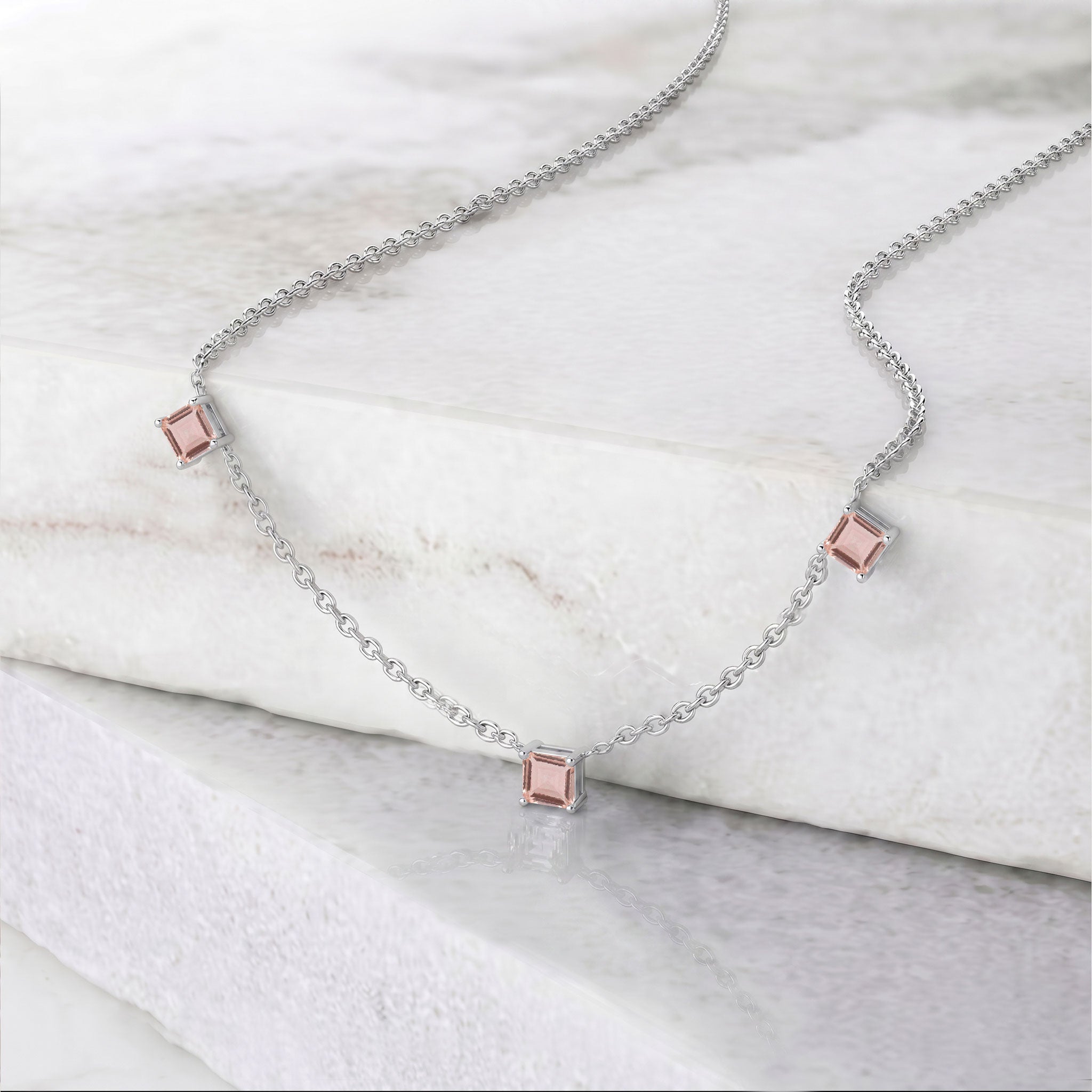 Fine jewelry Morganite necklace handcrafted in 925 sterling silver for everyday elegance.
