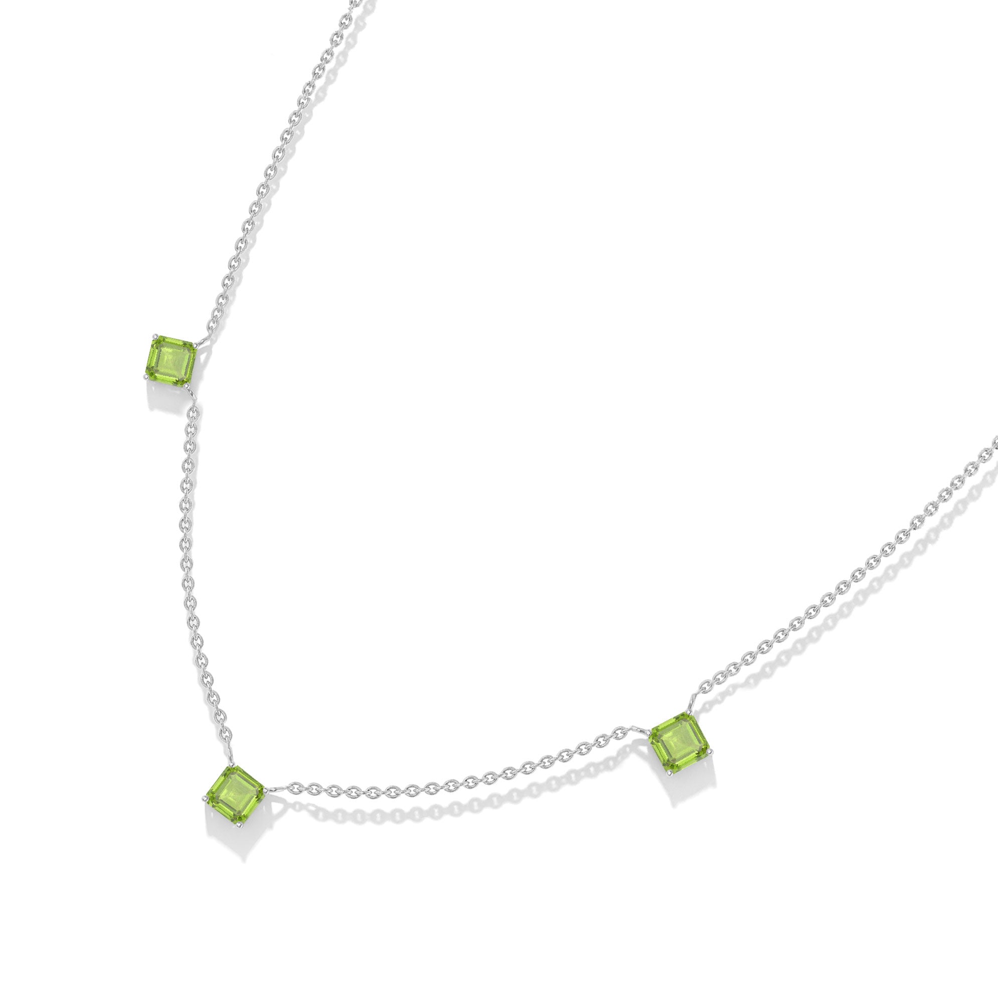 925 sterling silver Peridot necklace with three gemstones.
