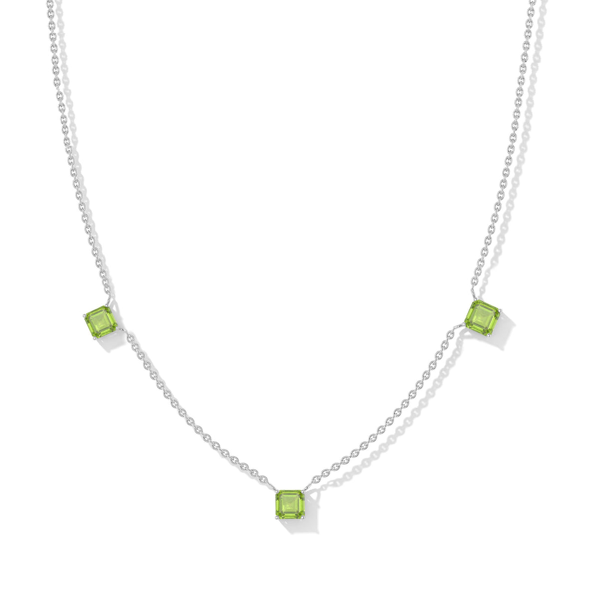 Natural Peridot Station Necklace in 925 Sterling SIlver