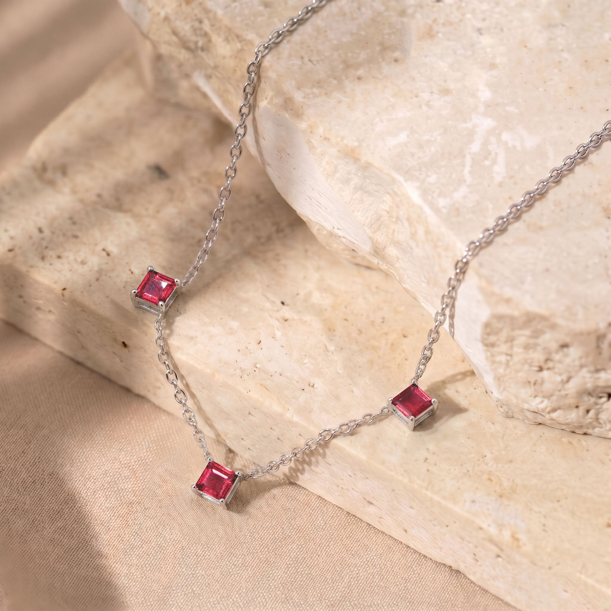 Minimalist Pink Tourmaline Asscher cut necklace crafted in 925 sterling silver for everyday wear.
