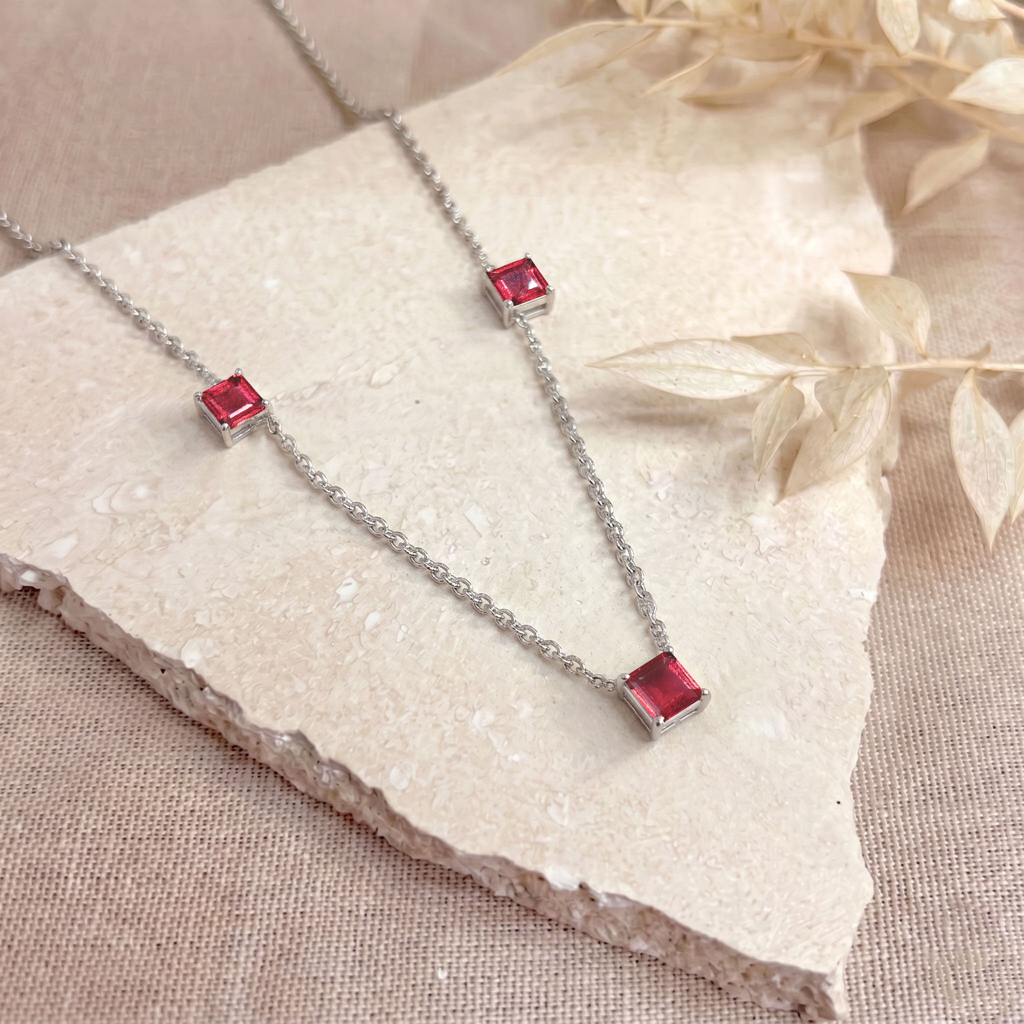 Fine gemstone Pink Tourmaline necklace featuring Asscher cut stones for layering and special occasions.
