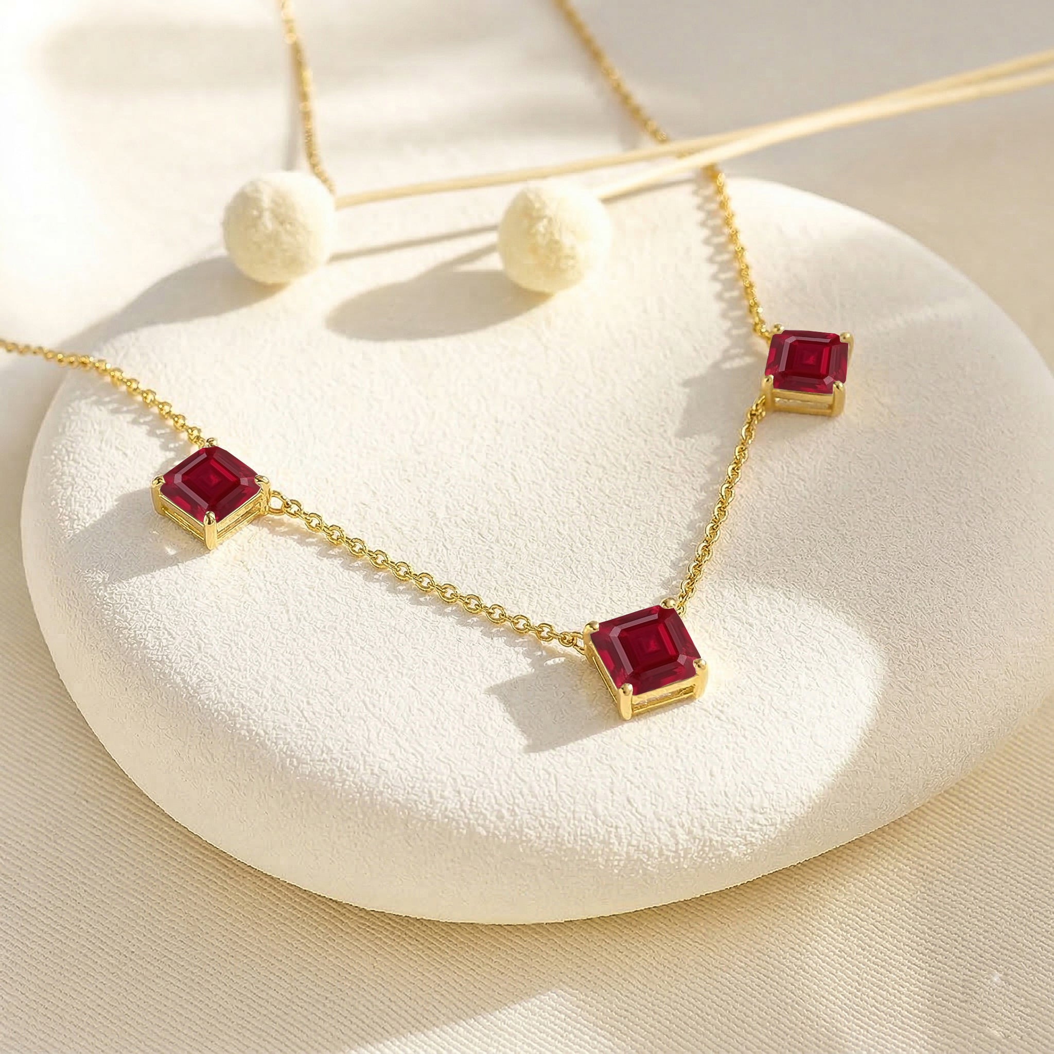 Minimalist Ruby Asscher cut necklace crafted in 925 sterling silver for everyday jewelry wear.
