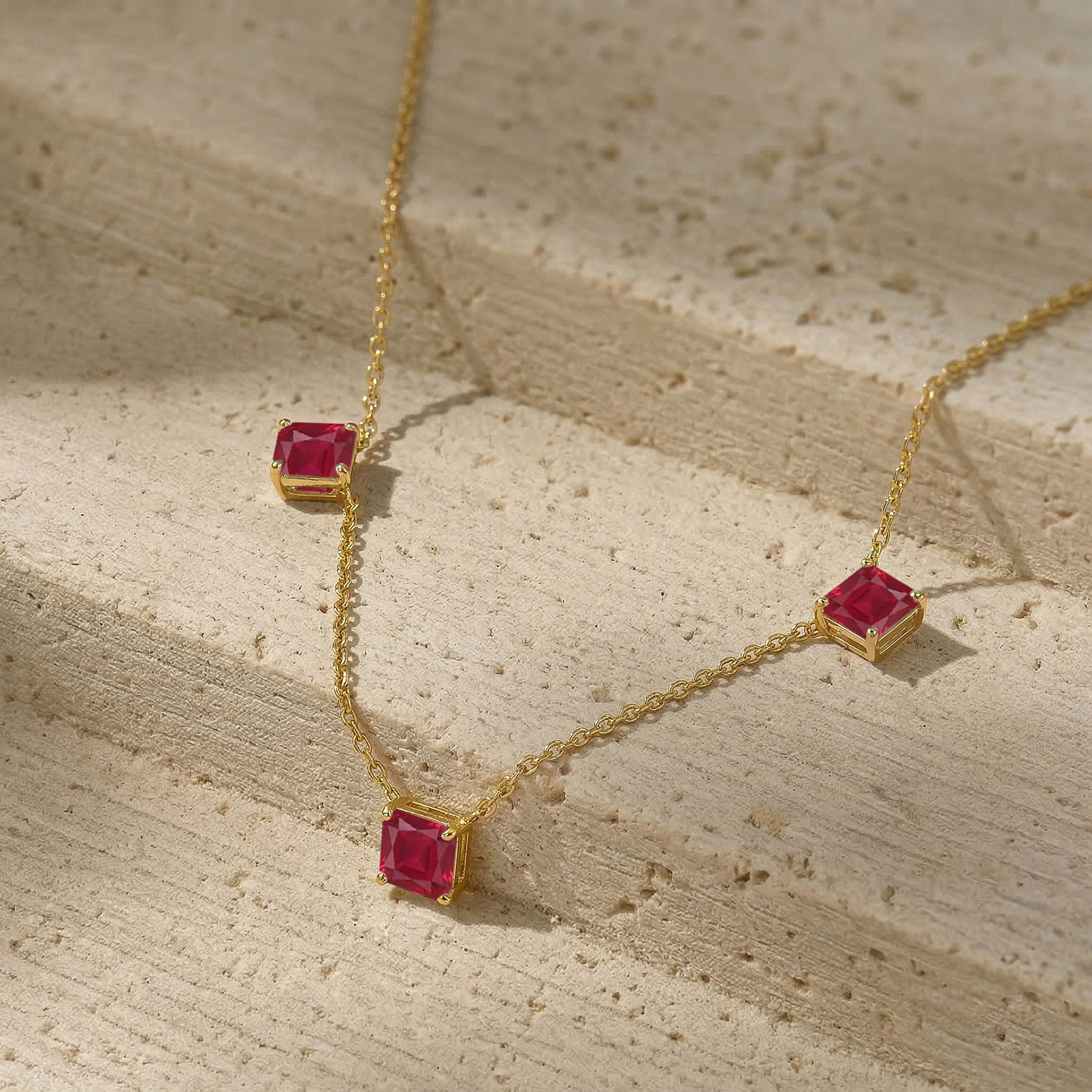 Handmade Ruby necklace in 925 sterling silver with yellow gold filled finish.
