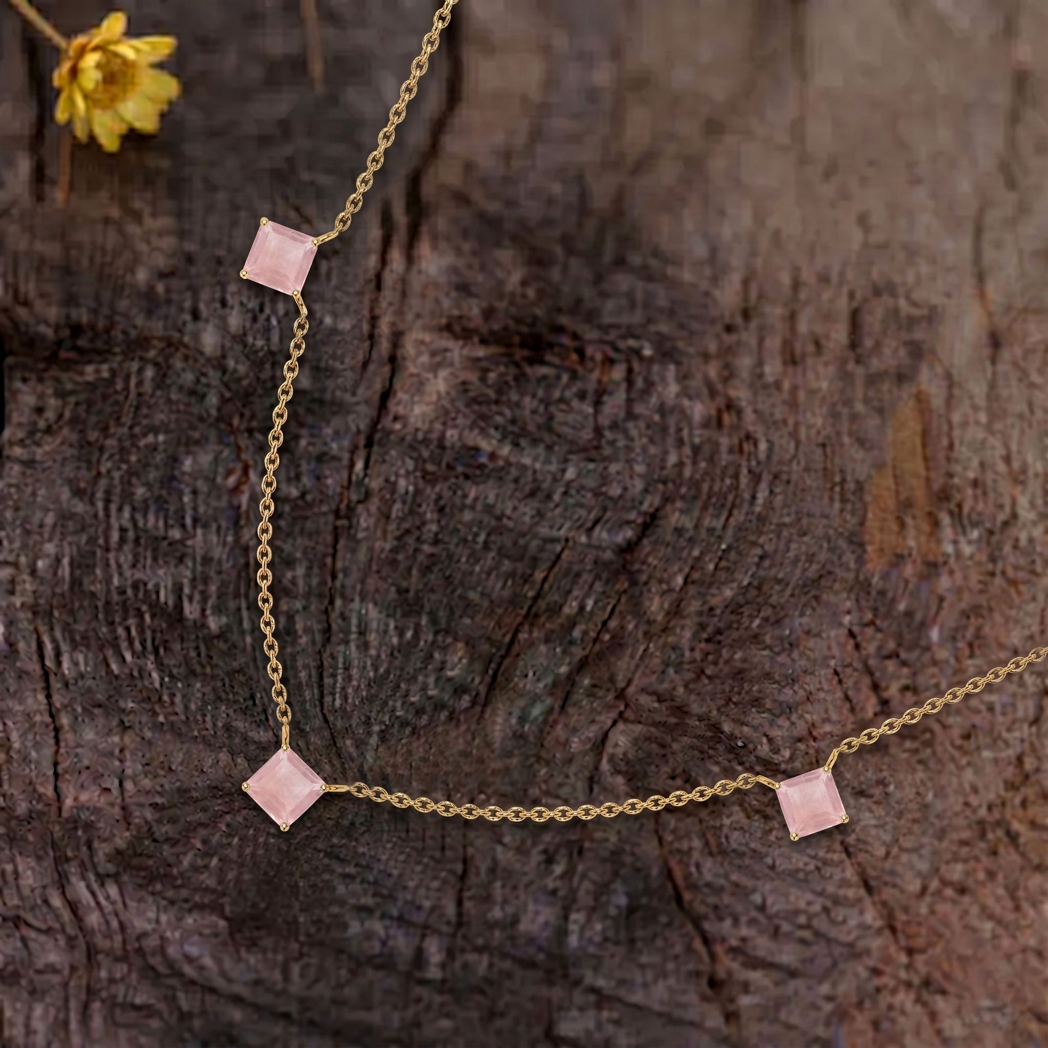 Fine gemstone Rose Quartz necklace featuring Asscher cut stones for layering and special occasions.
