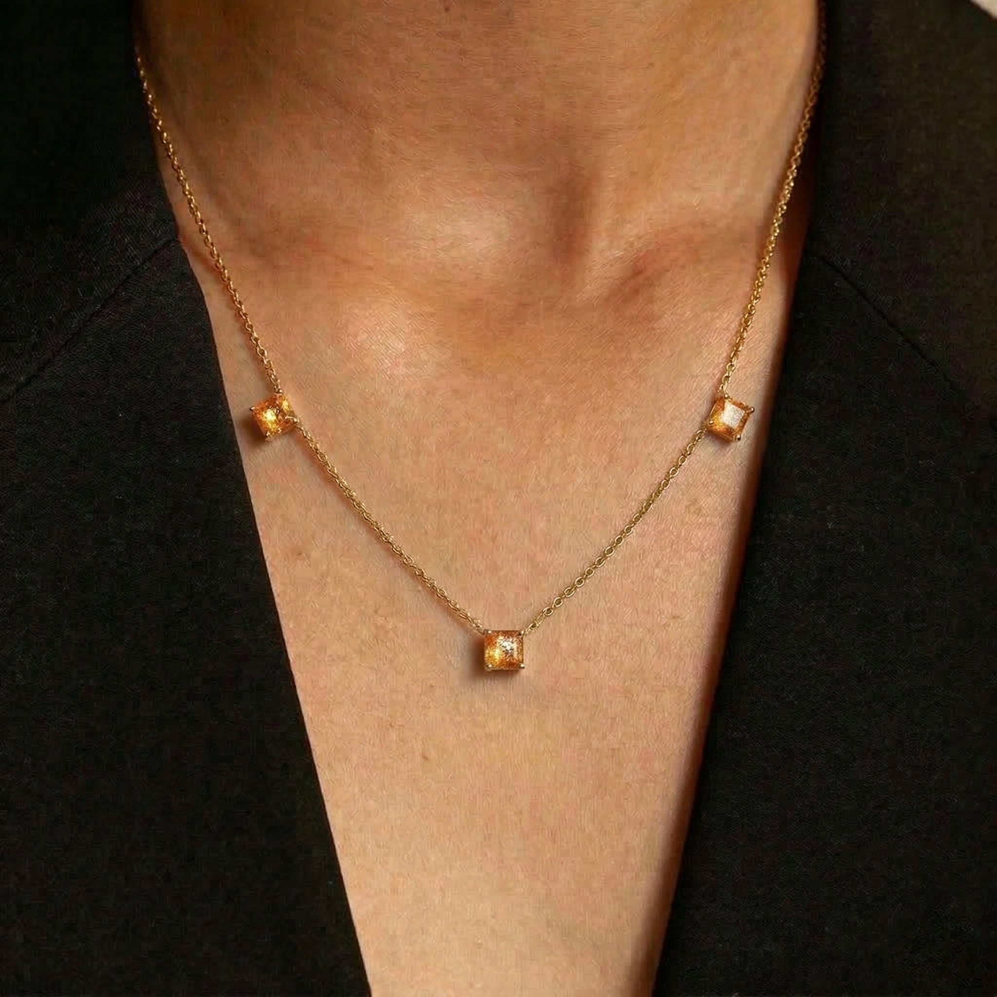 Adjustable Sunstone necklace with 2 inch extender in sterling silver gold filled jewelry.
