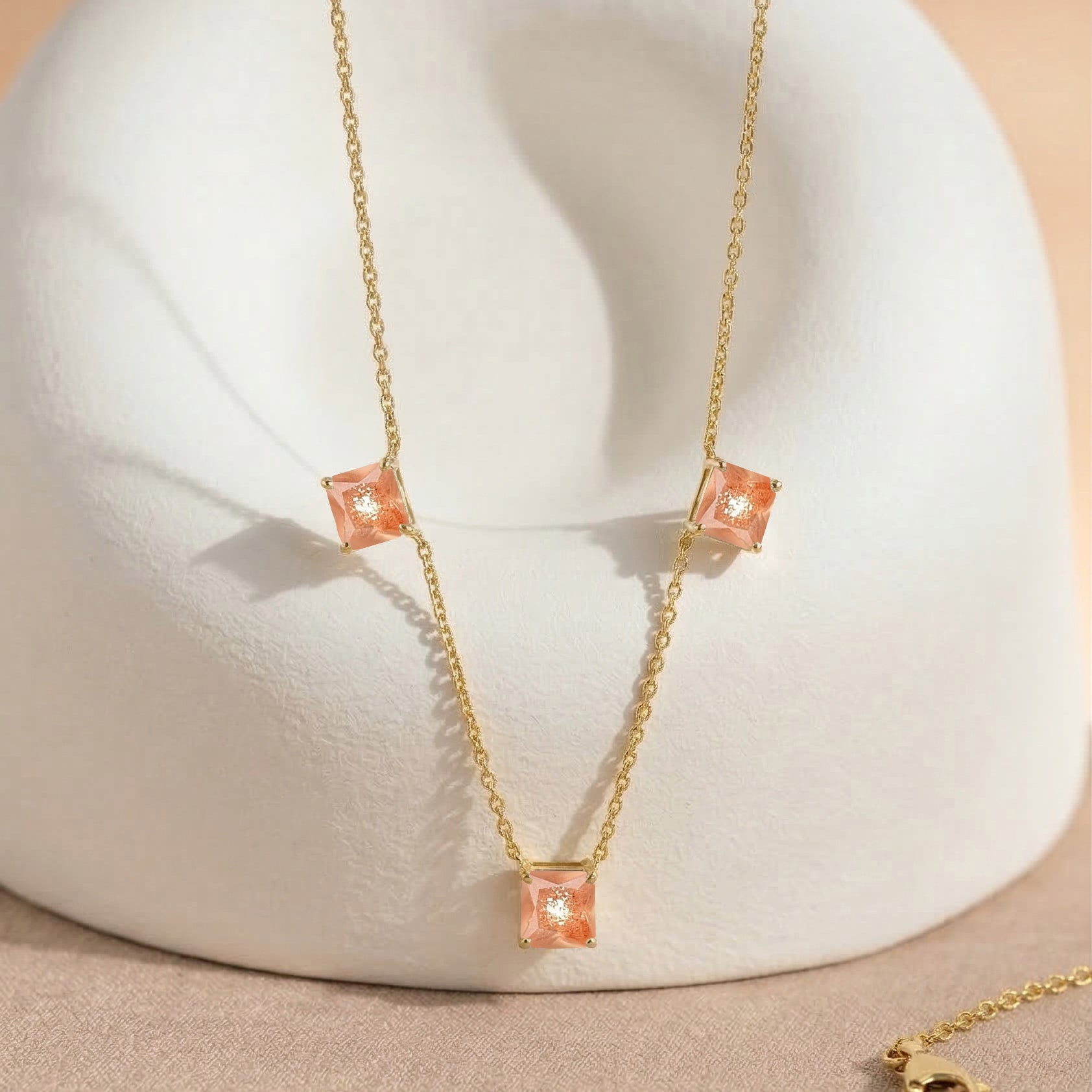 Minimalist Sunstone Asscher cut necklace crafted in 925 sterling silver for everyday jewelry wear.
