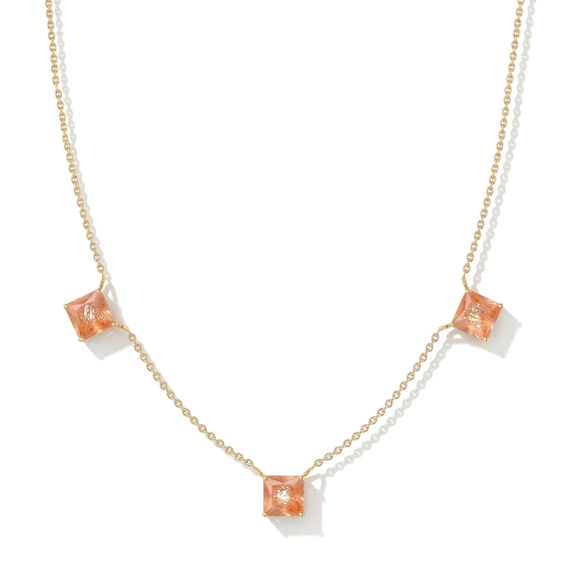 Dainty Sunstone gemstone necklace with golden orange stones and yellow gold filled finish.
