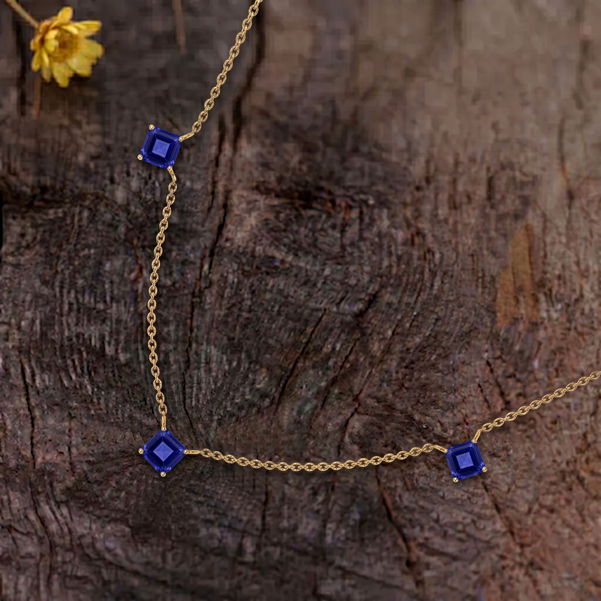 Handmade Tanzanite necklace in yellow gold filled sterling silver.
