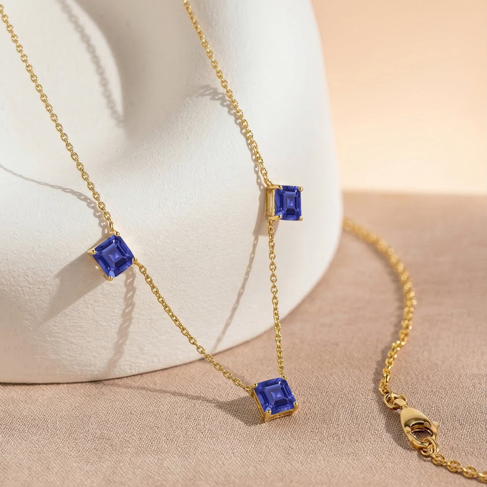 Handmade Tanzanite necklace in 925 sterling silver with yellow gold filled finish.
