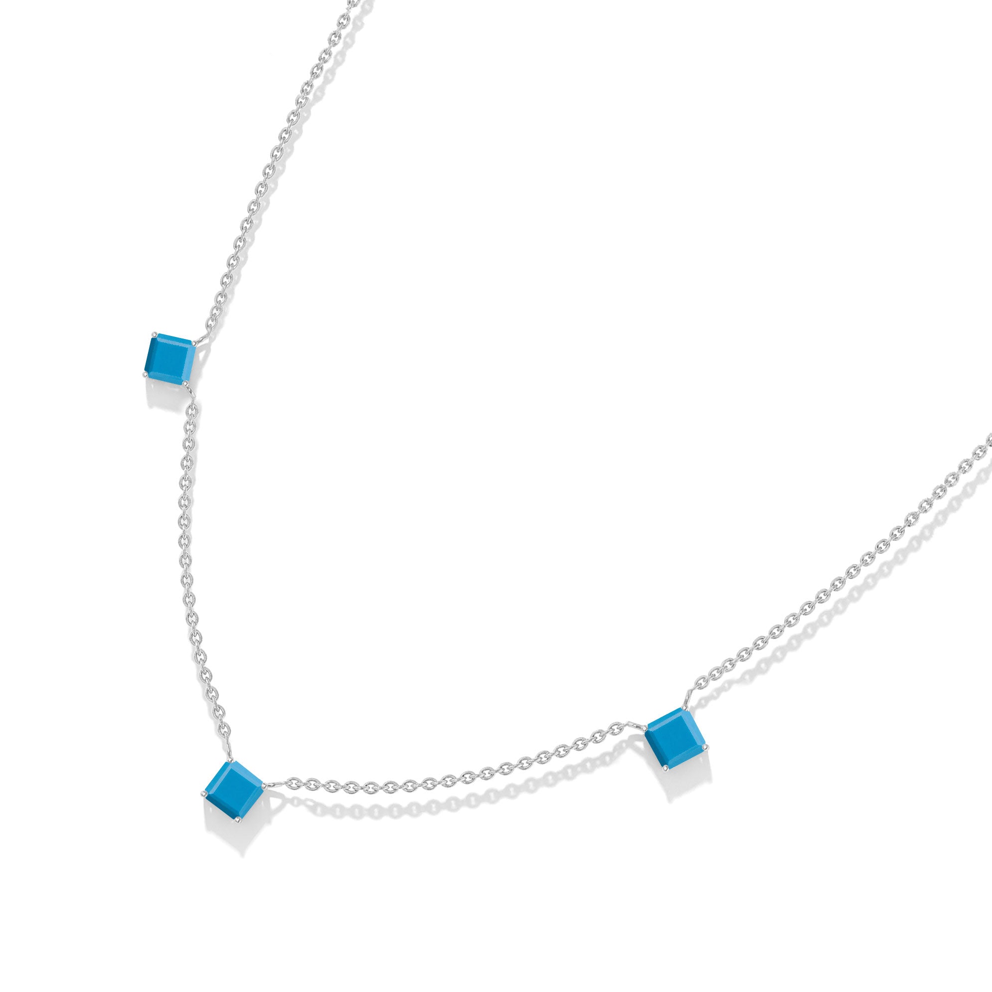 Luxury Asscher cut Turquoise necklace with three gemstones for fine jewelry lovers.
