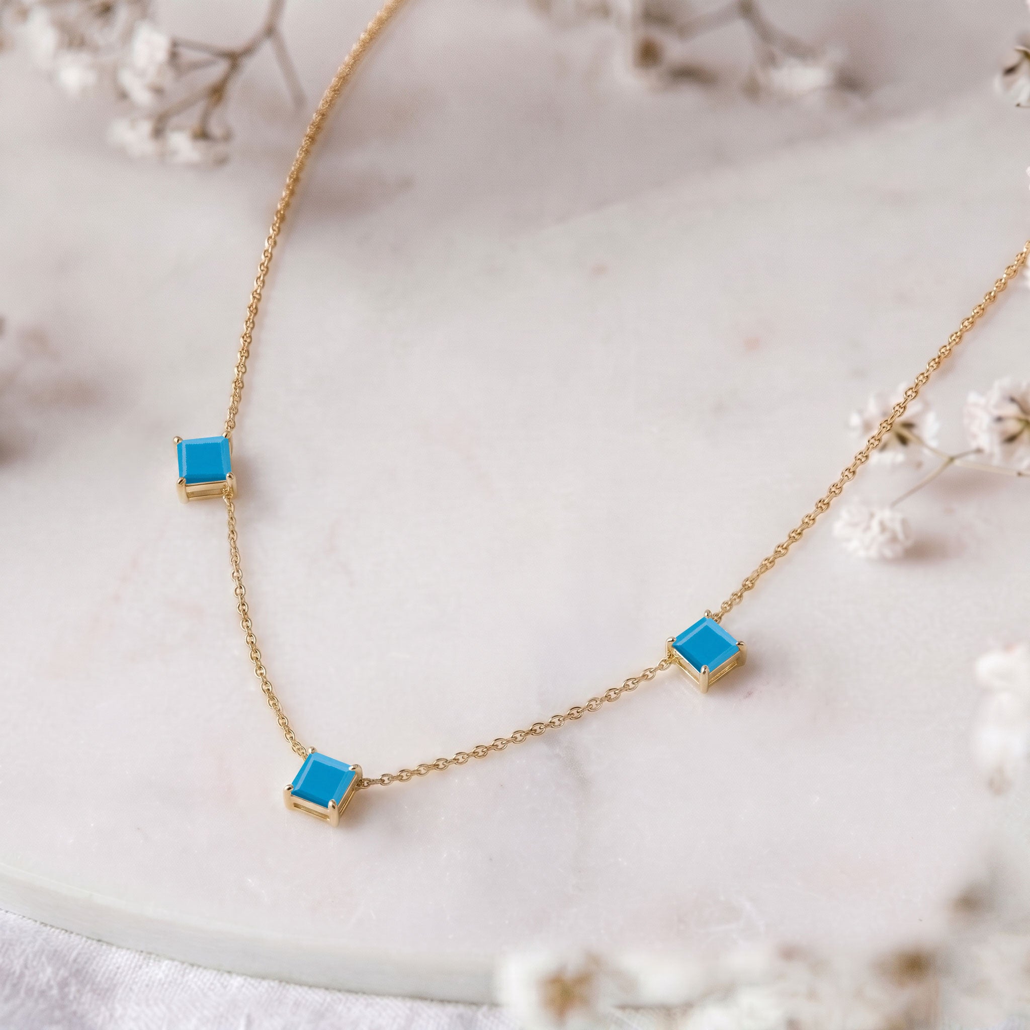 Minimalist Turquoise Asscher cut necklace crafted in 925 sterling silver for everyday jewelry wear.
