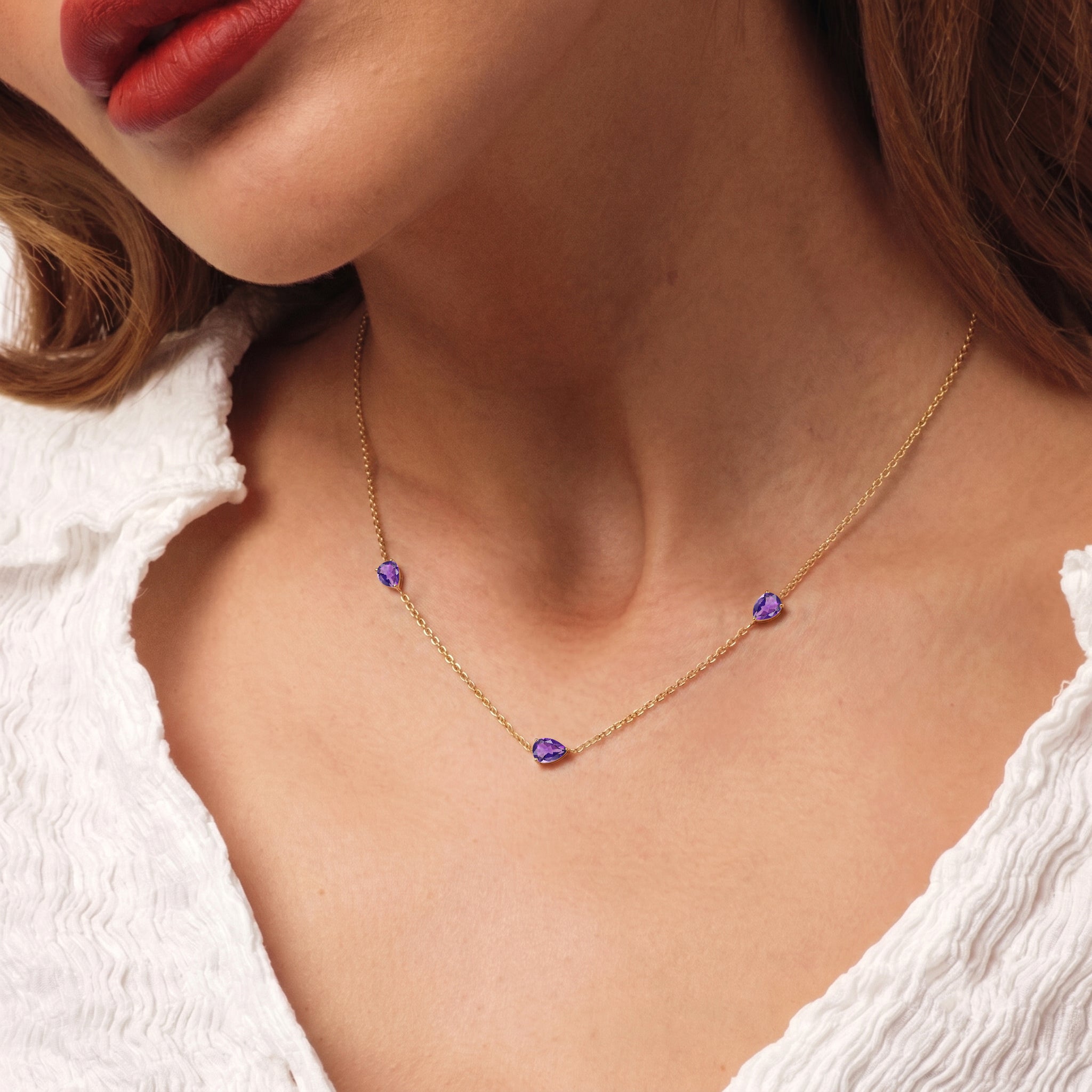 Fine jewelry Amethyst necklace with adjustable chain.
