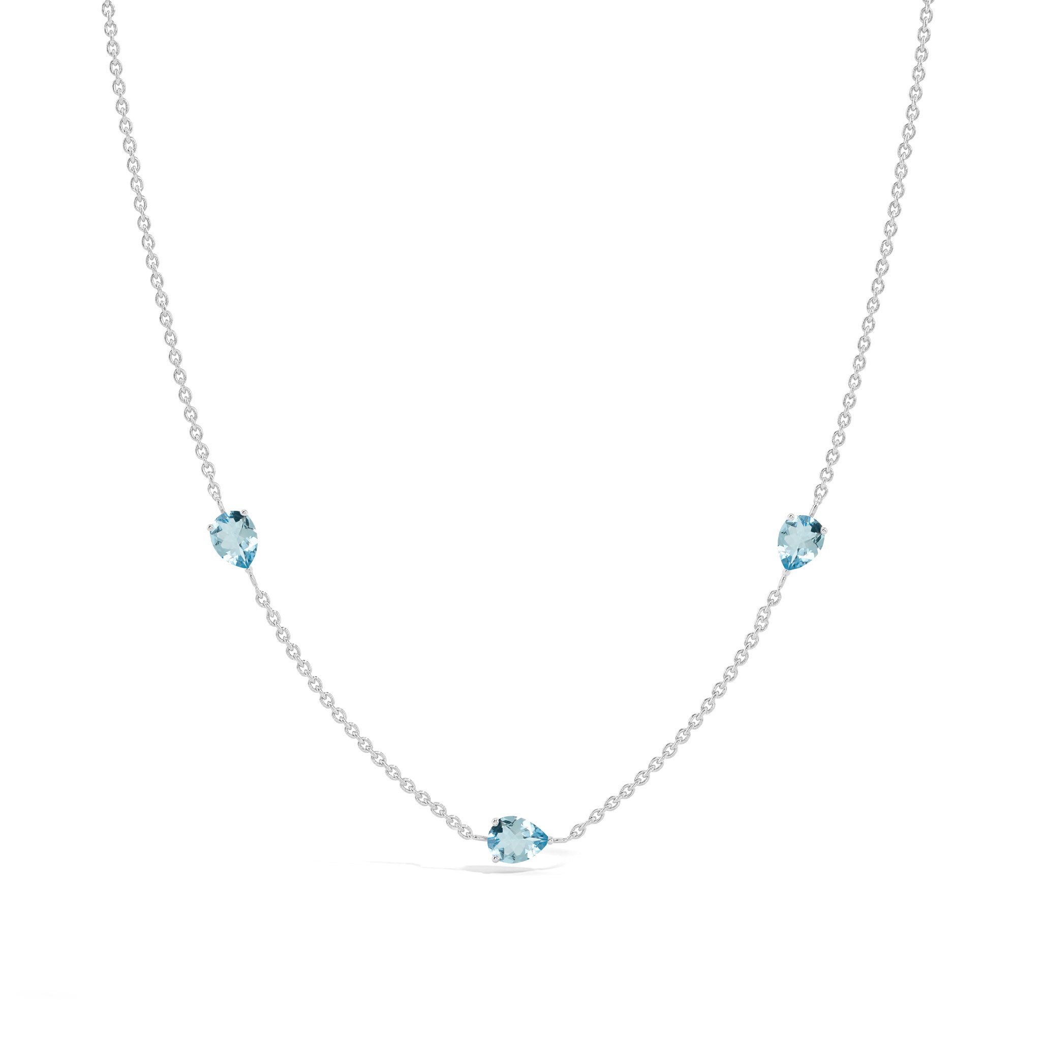 "Genuine Aquamarine three stone necklace in yellow gold filled sterling silver
