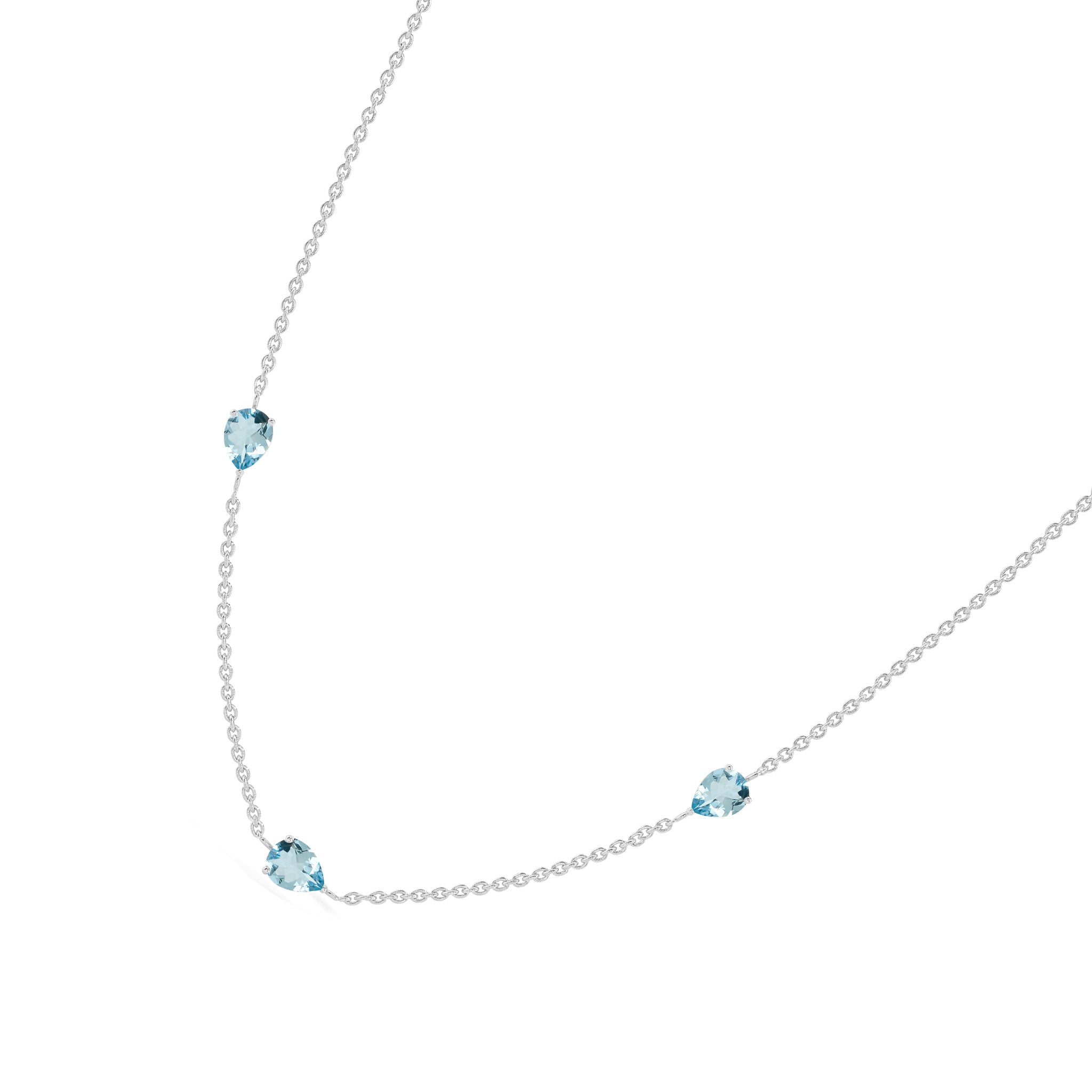 Blue Aquamarine necklace with elegant three stone design
