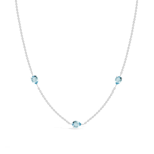 Aquamarine Pear Station Necklace in Sterling Silver