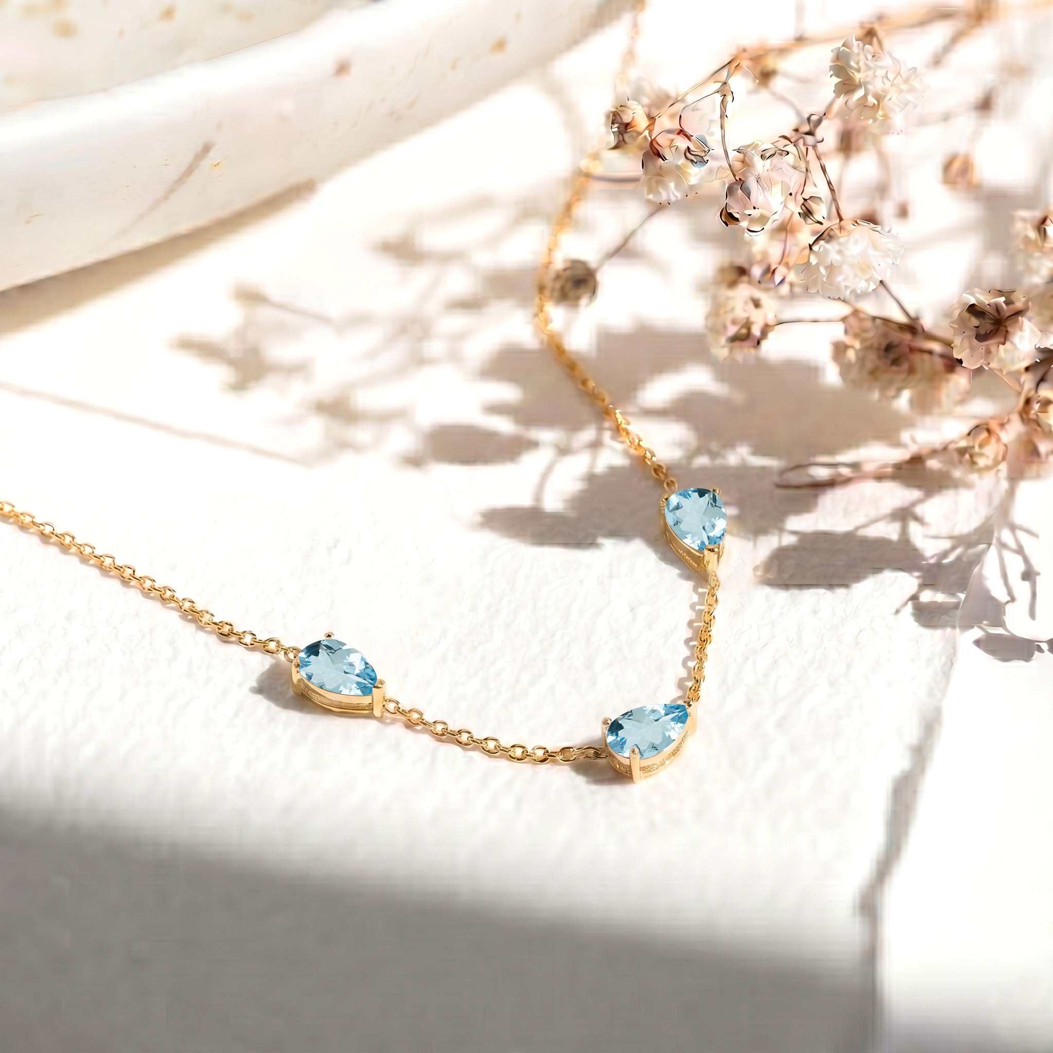 Genuine Aquamarine jewelry necklace with ocean blue gemstone sparkle
