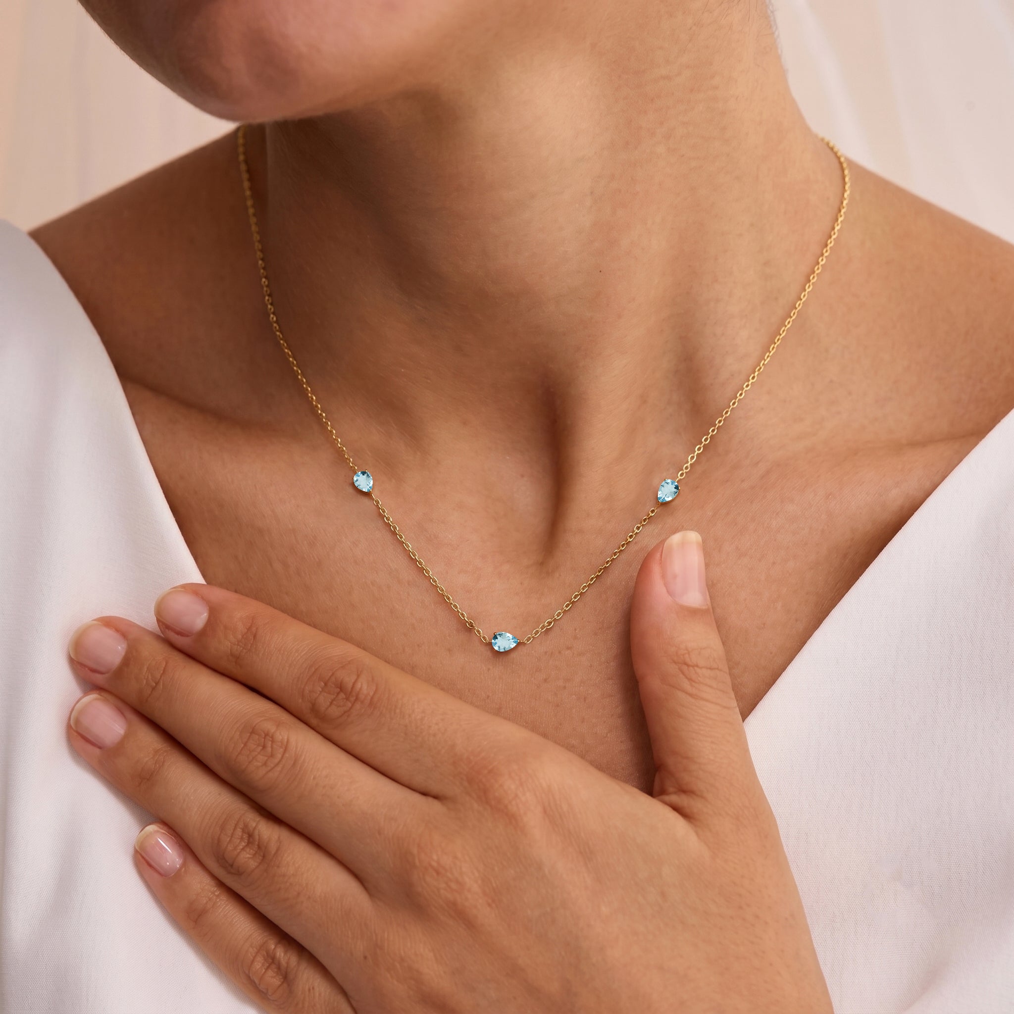 March birthstone Aquamarine necklace with genuine blue gemstones
