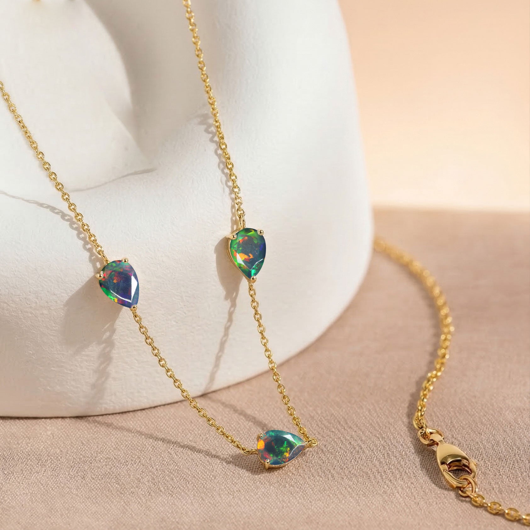 Elegant Black Opal gemstone necklace for women
