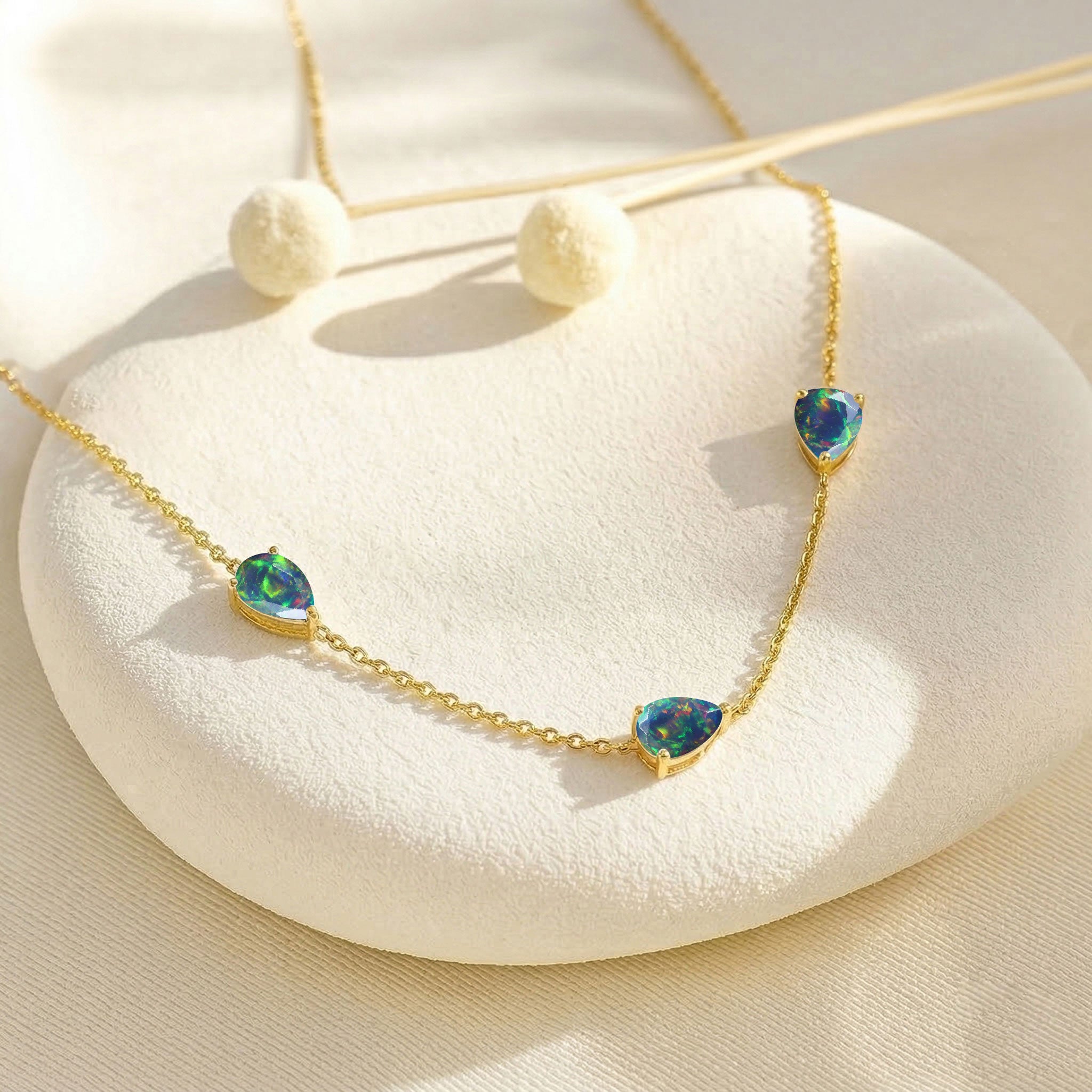 October birthstone Black Opal necklace gift for her
