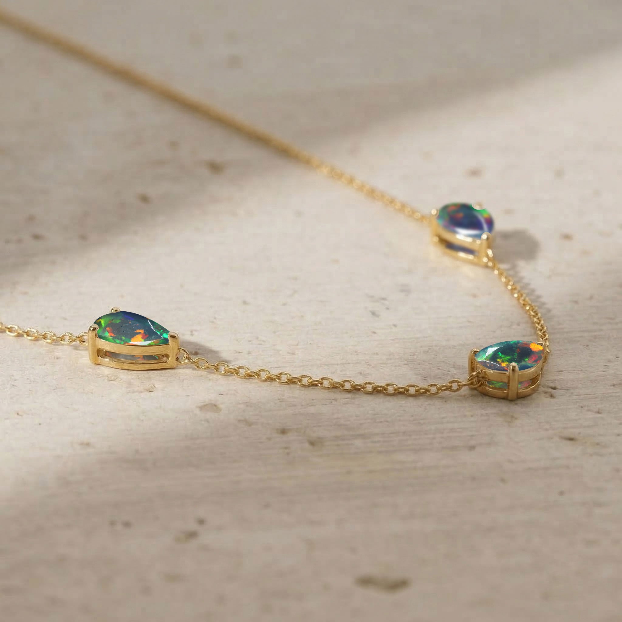 Natural Black Opal gemstone necklace with gold filled finish
