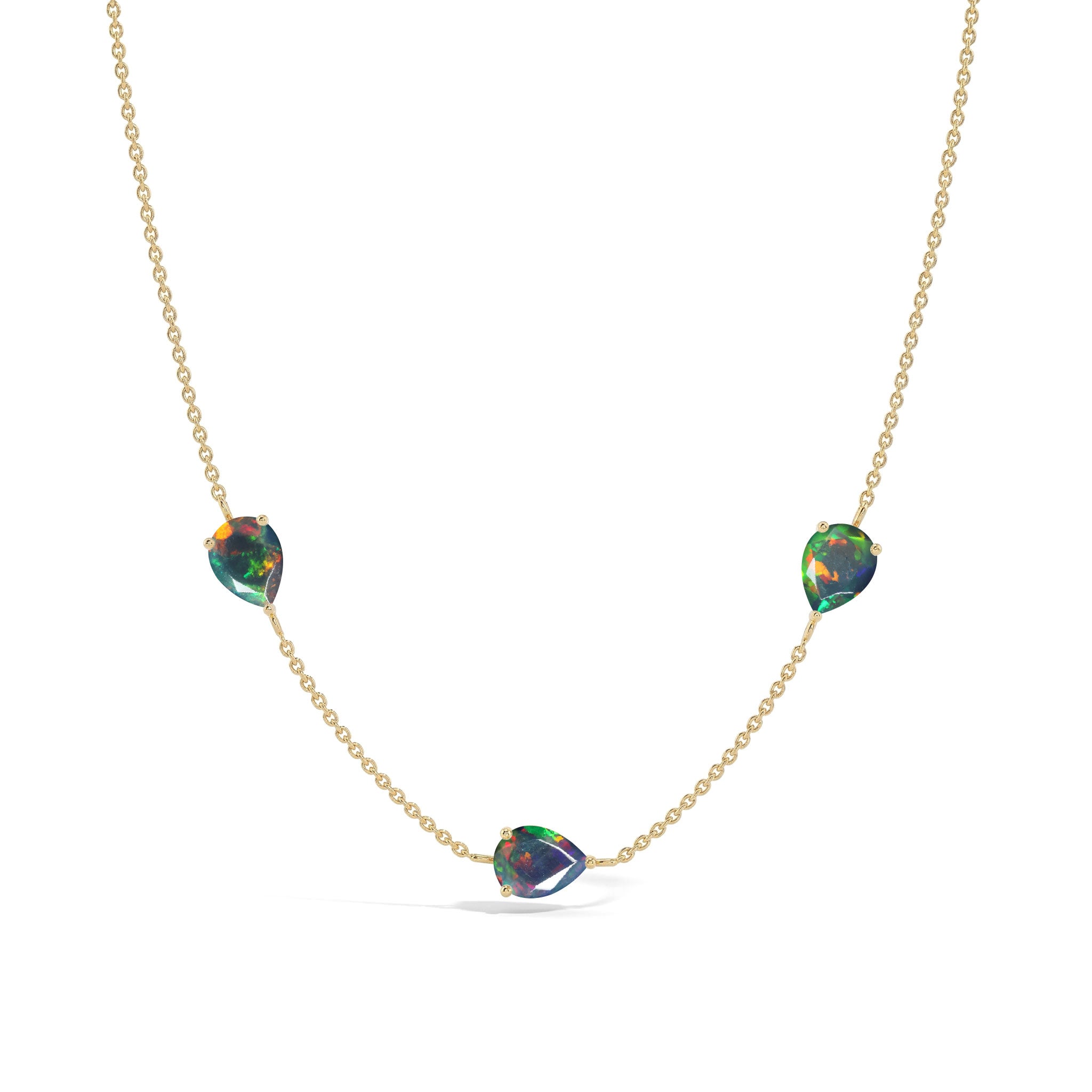 Women's Black Opal necklace with elegant three stone design
