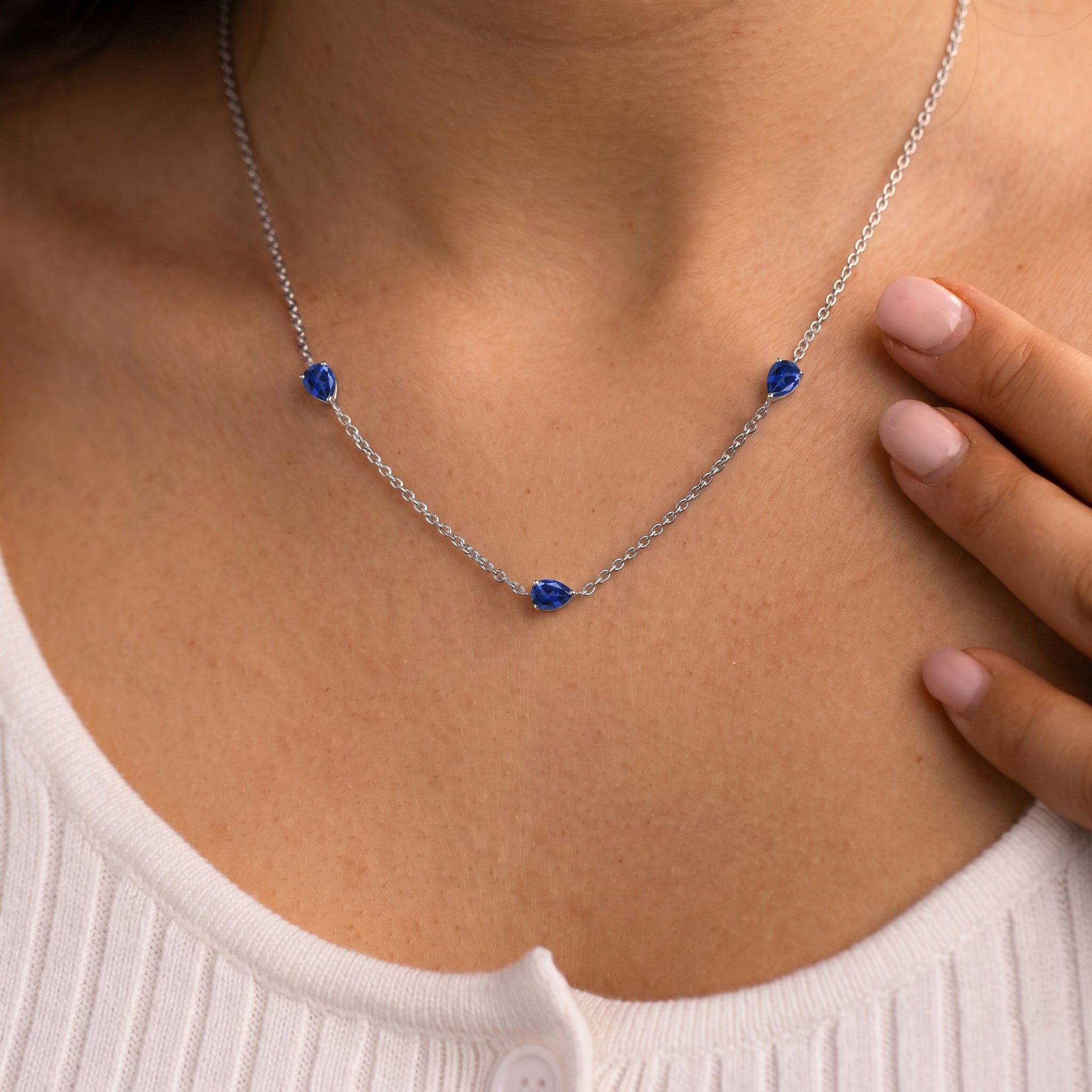 September birthstone Blue Sapphire necklace gift for her
