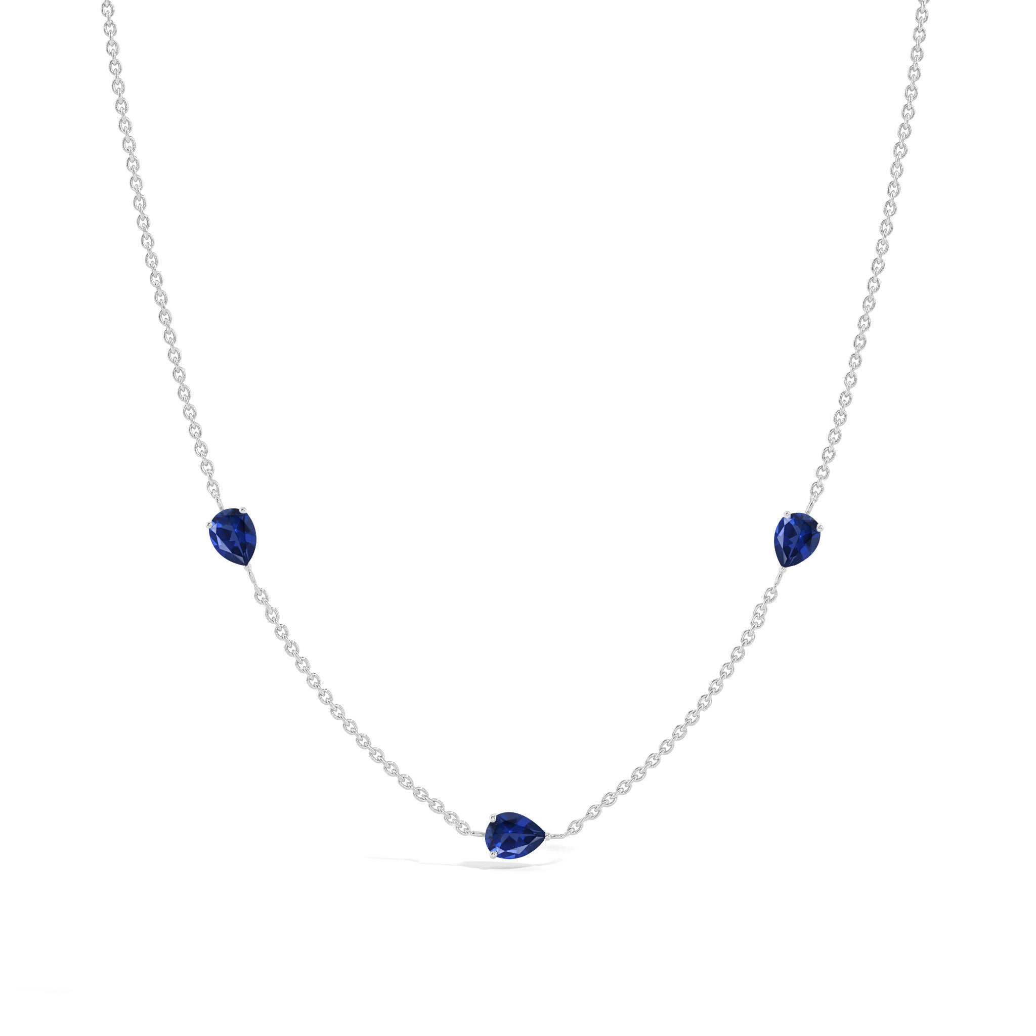"Genuine Blue Sapphire three stone pear necklace in yellow gold filled sterling silver
