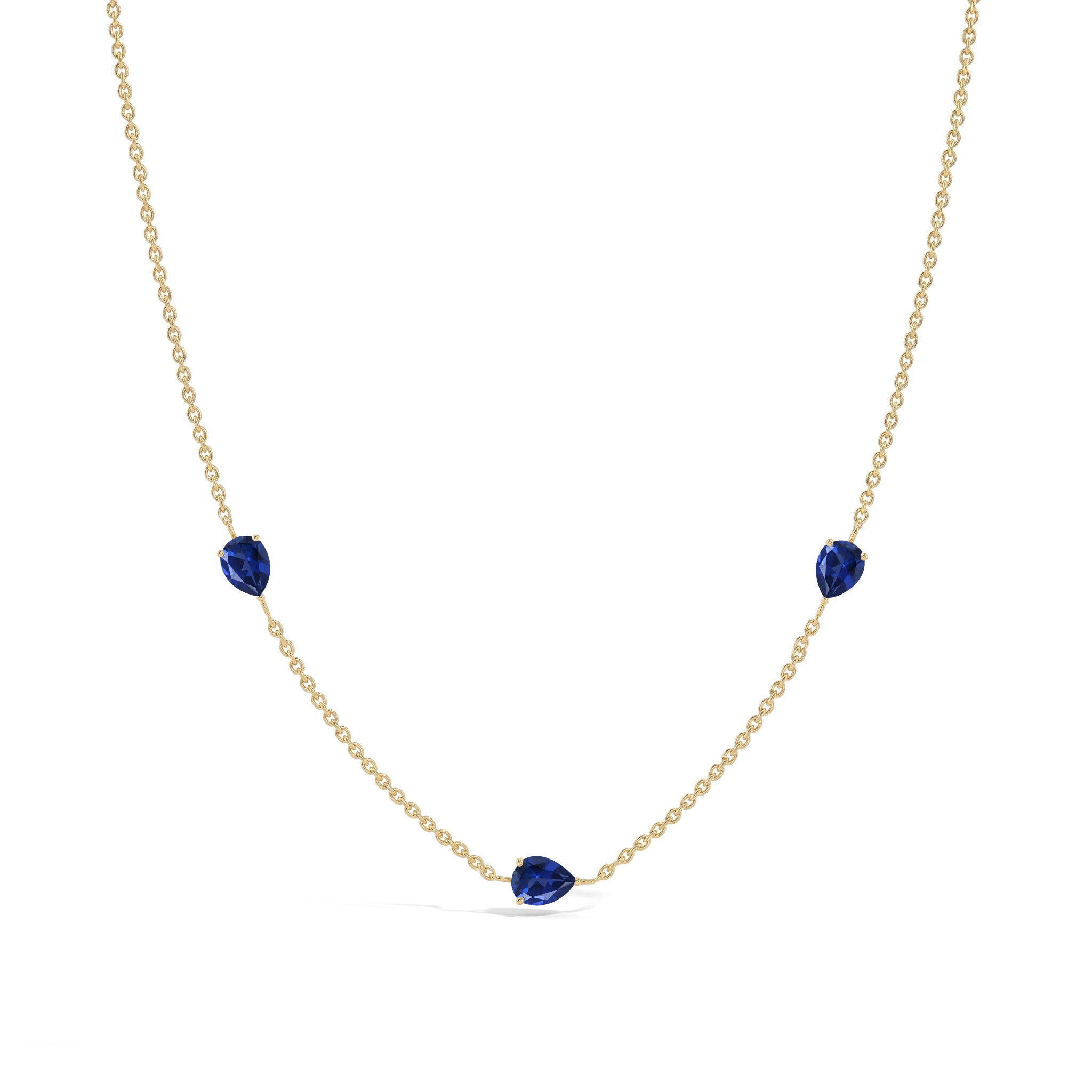Minimalist Blue Sapphire three stone necklace for everyday wear
