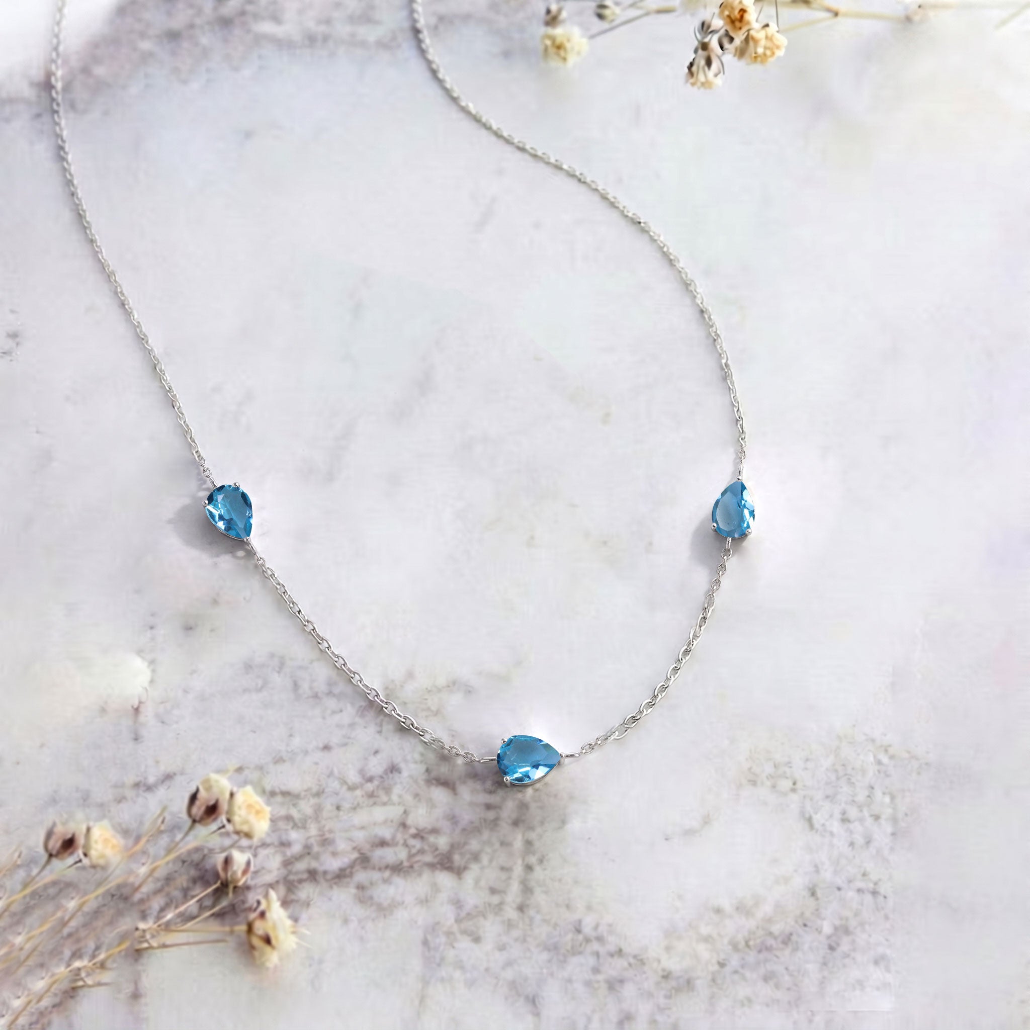 December birthstone Blue Topaz necklace gift for her